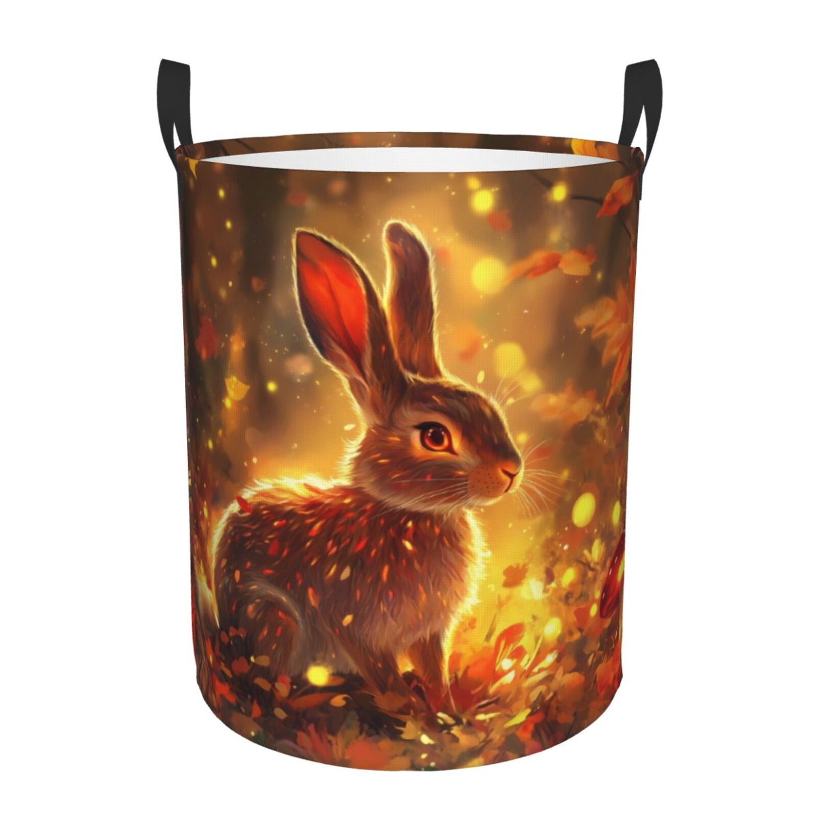 Large Laundry Basket with Handles - Autumn Cute Maple Leaf Rabbit Kids Baby Dirty Clothes Laundry Hamper for Bedroom Aesthetic