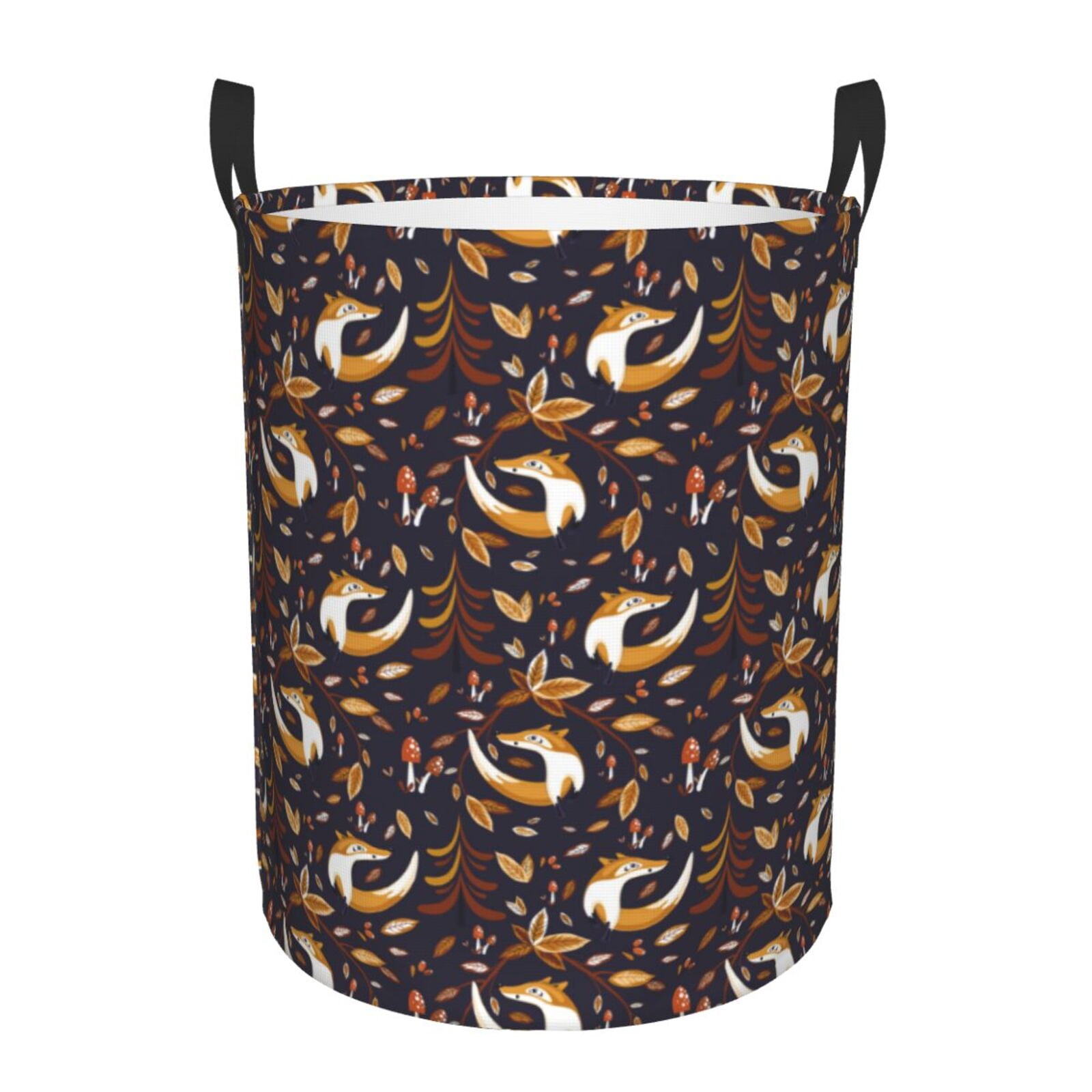 Large Laundry Basket with Handles - Autumn Leaf Fox Mushroom Kids Baby Dirty Clothes Laundry Hamper for Bedroom Aesthetic
