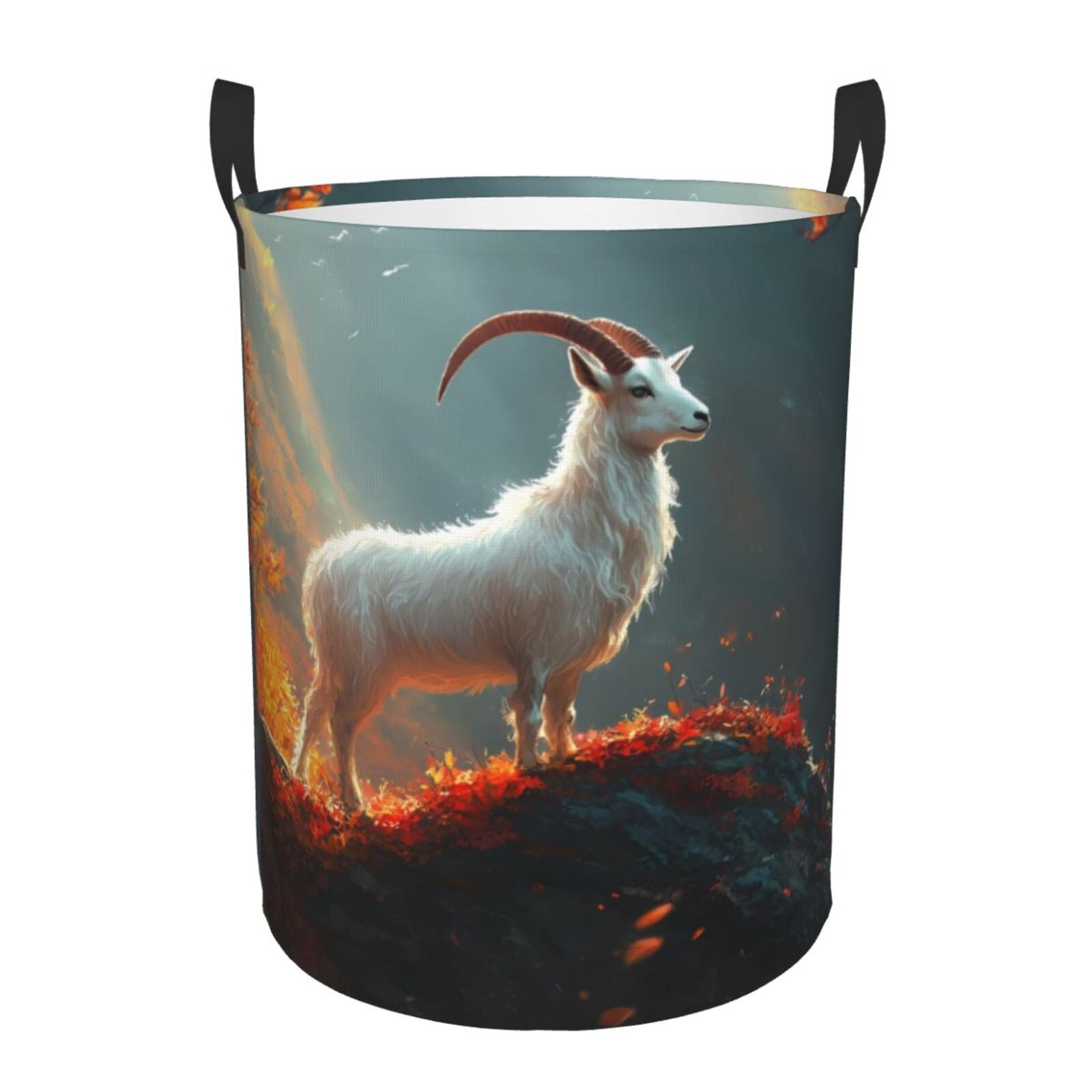 Large Laundry Basket with Handles - Autumn Maple Leaf Mountain Goat Kids Baby Dirty Clothes Laundry Hamper for Bedroom Aesthetic