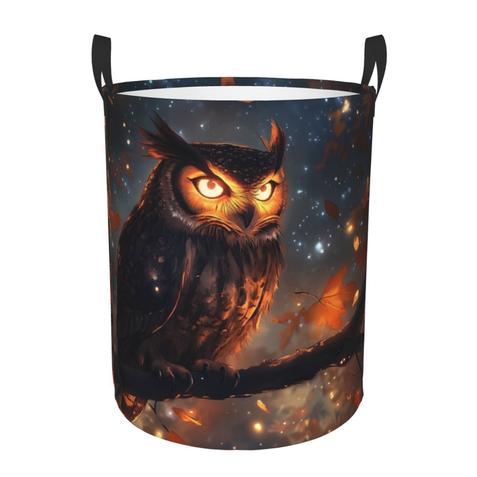 Large Laundry Basket with Handles - Autumn Owl Maple Leaves Kids Baby Dirty Clothes Laundry Hamper for Bedroom Aesthetic