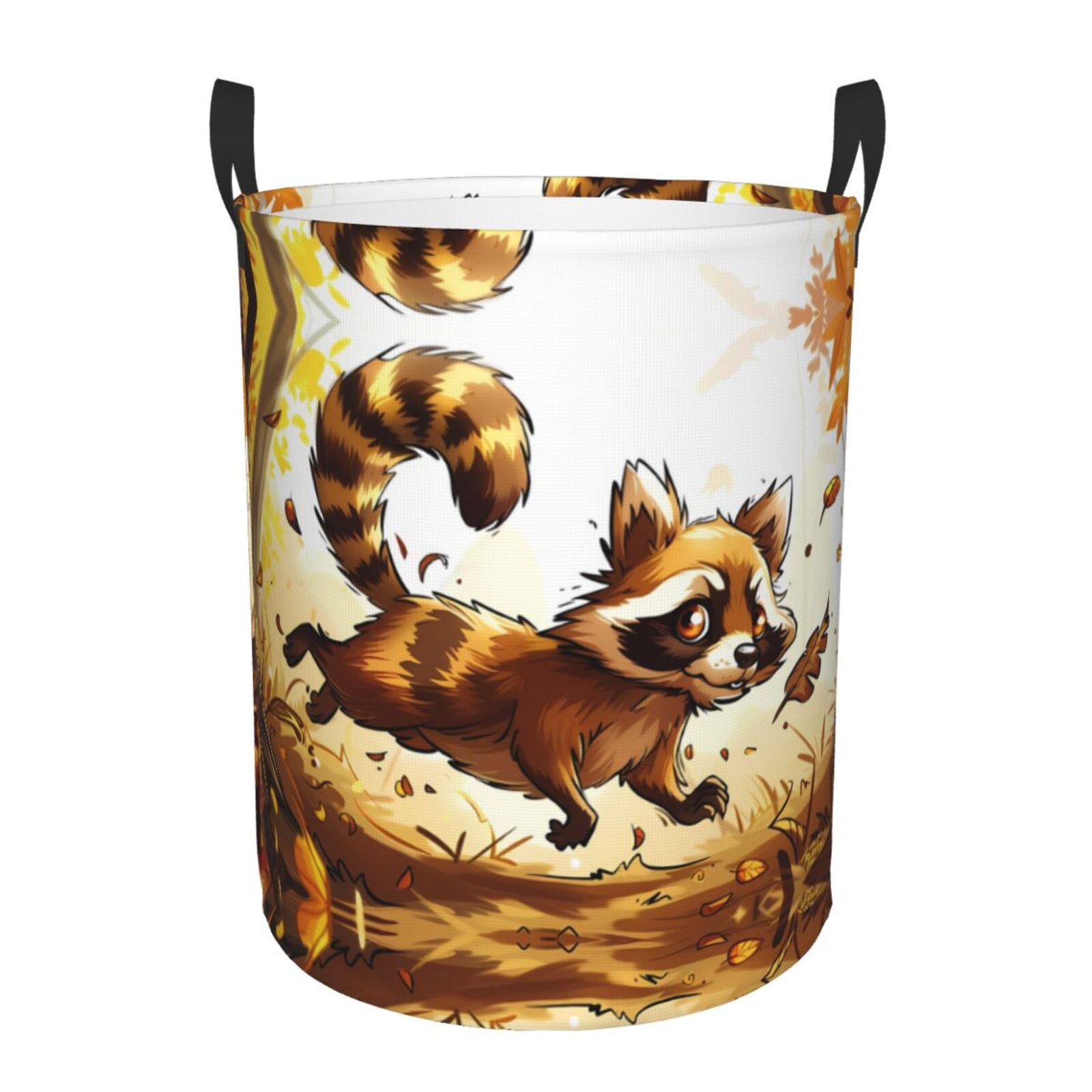 Large Laundry Basket with Handles - Autumn Raccoon In Forest Kids Baby Dirty Clothes Laundry Hamper for Bedroom Aesthetic