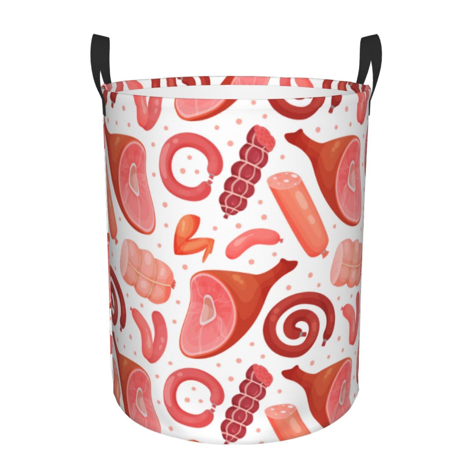 Large Laundry Basket with Handles - Bacon Ham print Kids Baby Dirty Clothes Laundry Hamper for Bedroom Aesthetic