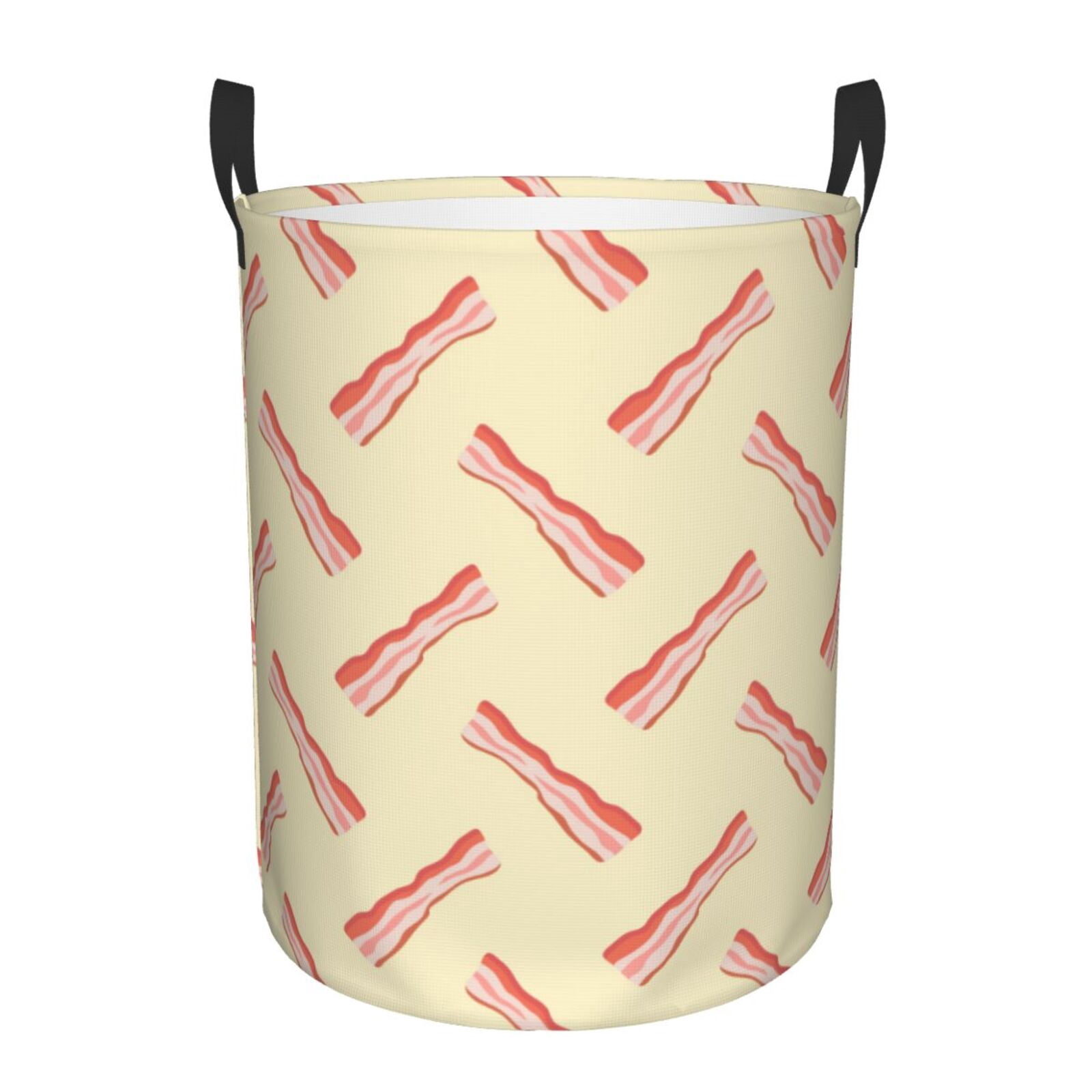 Large Laundry Basket with Handles - Bacon Print No.9032 Kids Baby Dirty Clothes Laundry Hamper for Bedroom Aesthetic