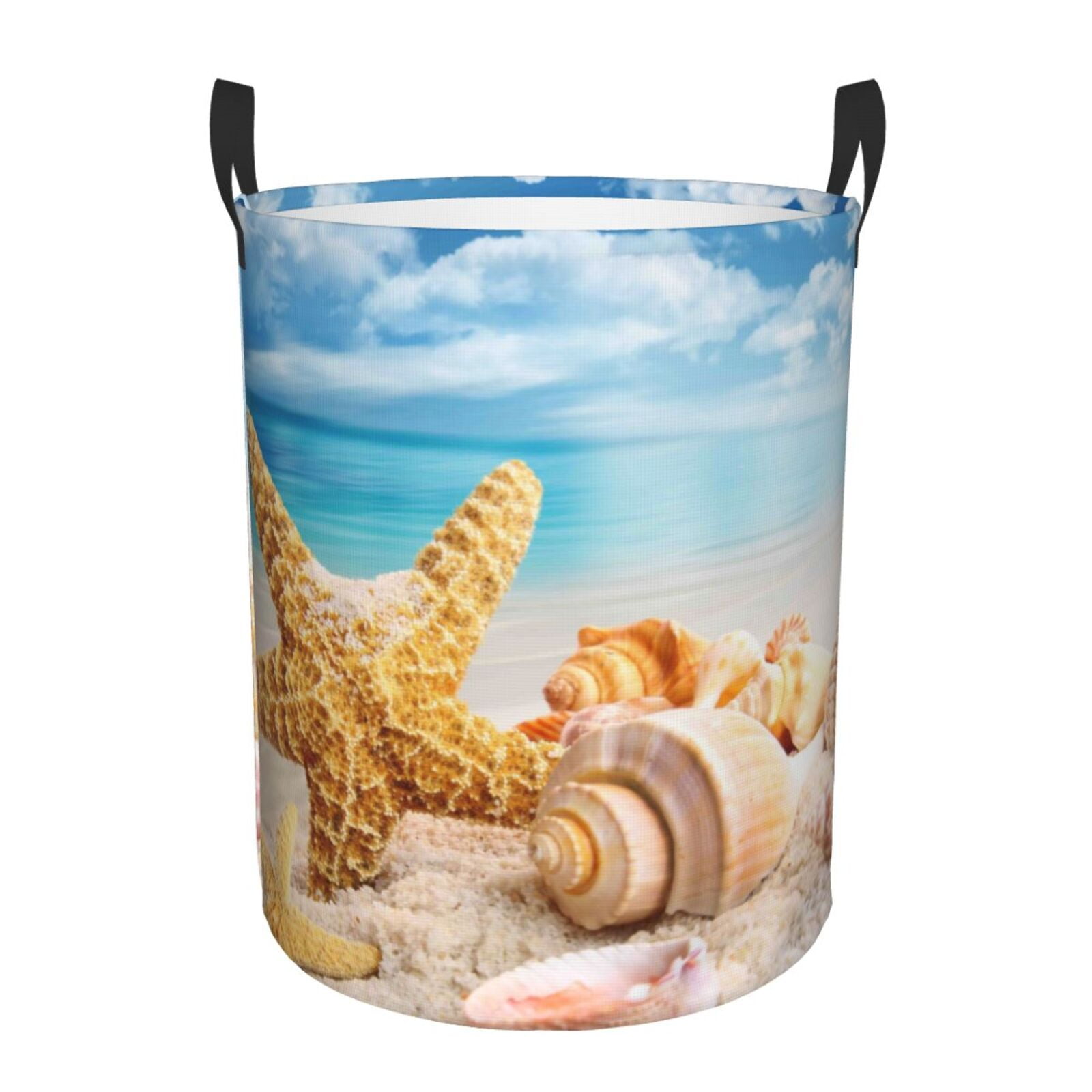 Large Laundry Basket with Handles - Beach Starfish Shell Kids Baby Dirty Clothes Laundry Hamper for Bedroom Aesthetic