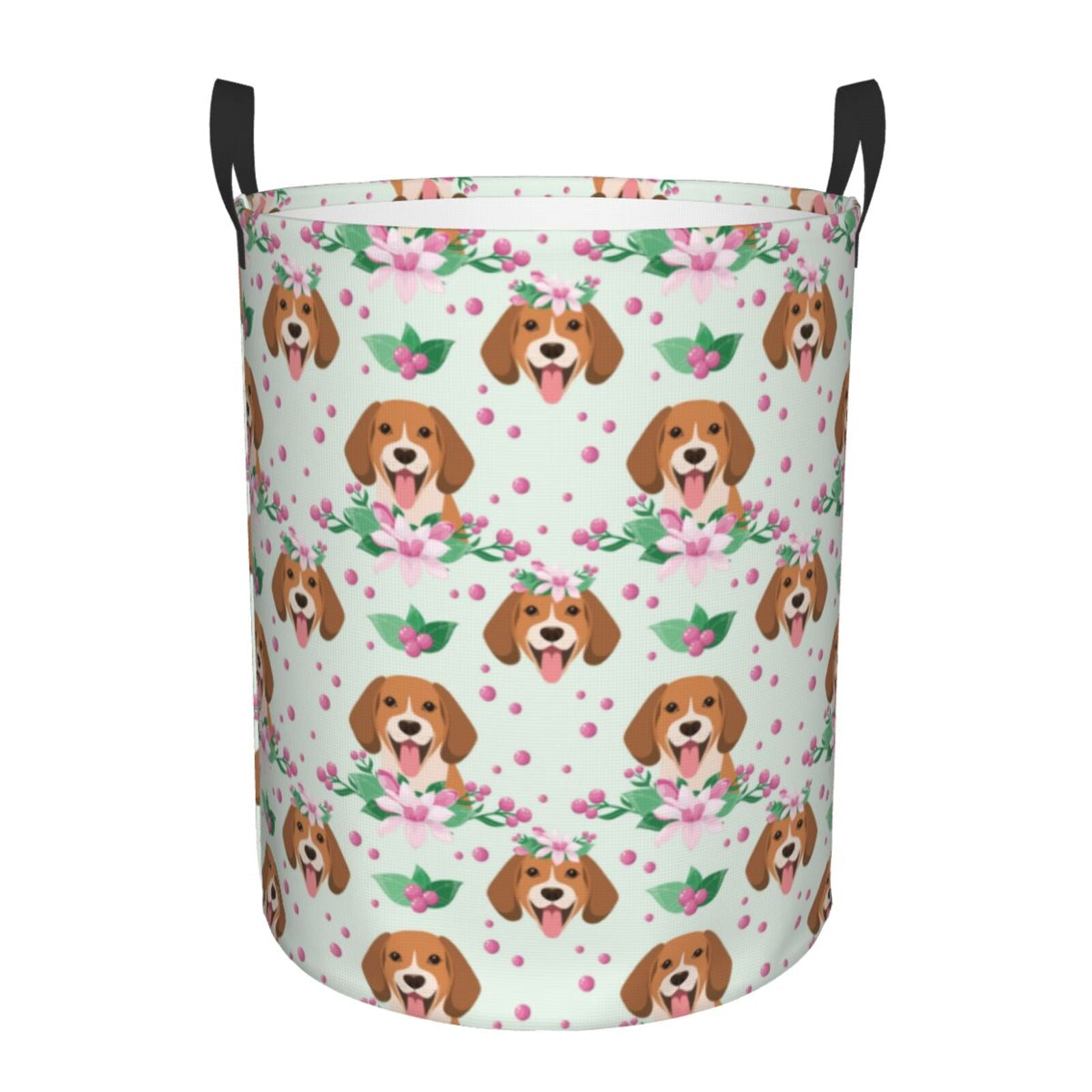 Large Laundry Basket with Handles - Beagle Dog pink flower Kids Baby Dirty Clothes Laundry Hamper for Bedroom Aesthetic