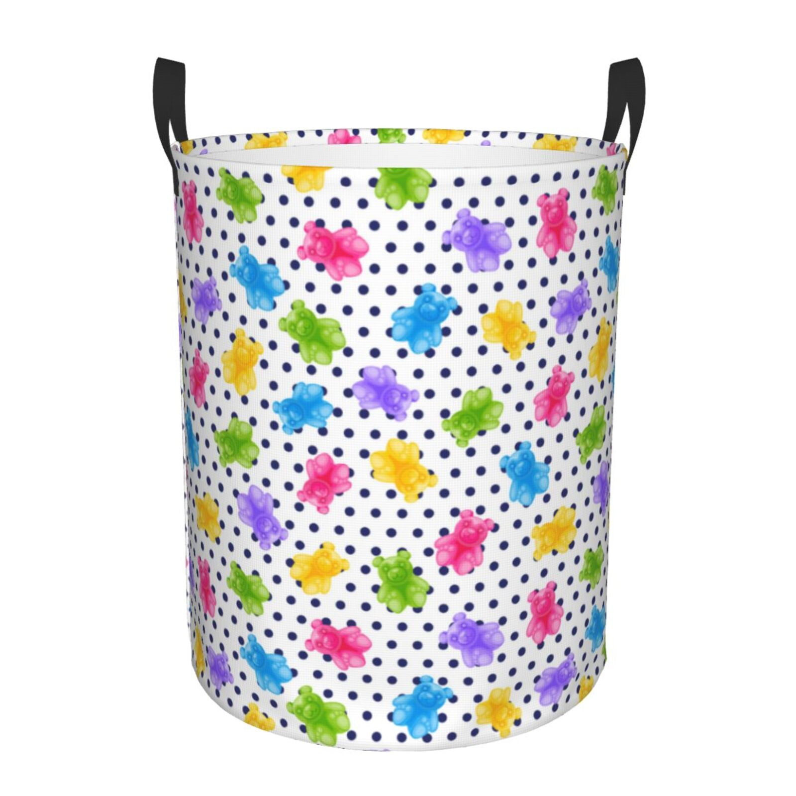 Large Laundry Basket with Handles - Bear And Polka Dot Kids Baby Dirty Clothes Laundry Hamper for Bedroom Aesthetic