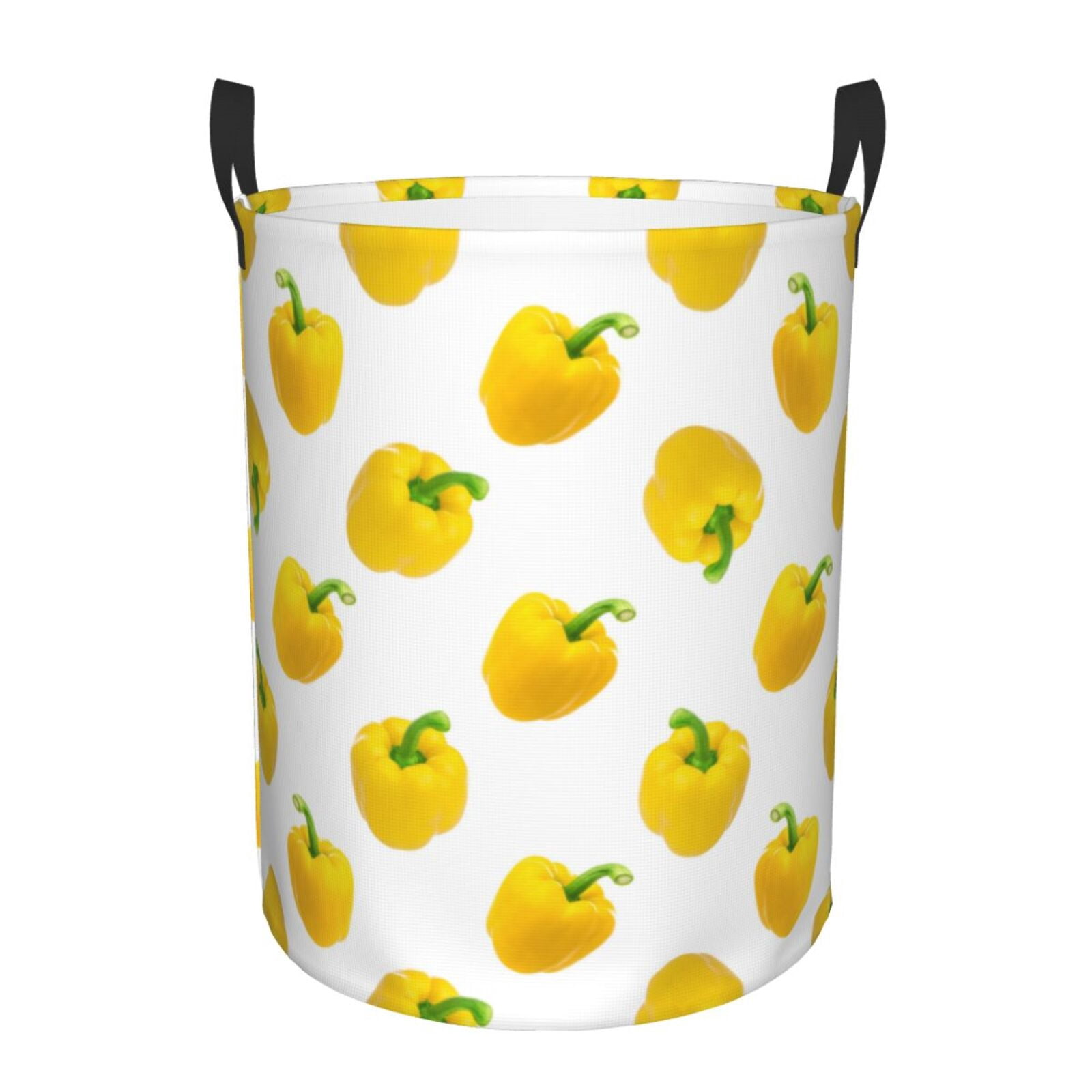 Large Laundry Basket with Handles - Bell Pepper Print yellow Kids Baby Dirty Clothes Laundry Hamper for Bedroom Aesthetic