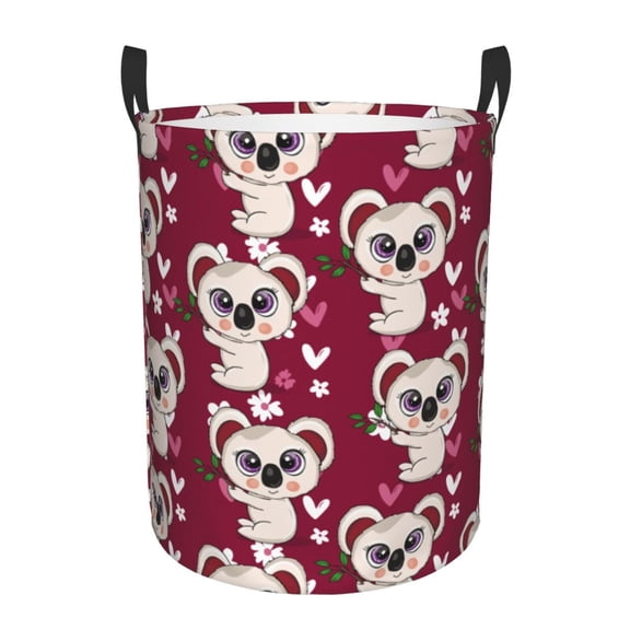Large Laundry Basket with Handles - Big Eyes Koala Burgundy Kids Baby Dirty Clothes Laundry Hamper for Bedroom Aesthetic
