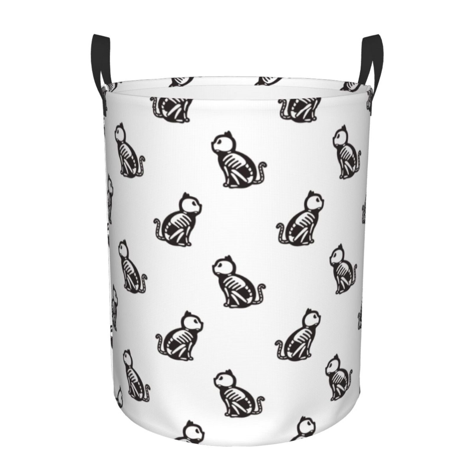 Large Laundry Basket with Handles - Black White Cartoon Cat Bones Kids Baby Dirty Clothes Laundry Hamper for Bedroom Aesthetic