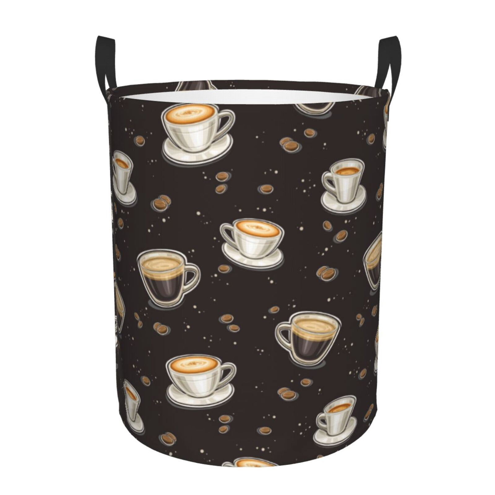 Large Laundry Basket with Handles - Black White Mug Coffee Print Kids Baby Dirty Clothes Laundry Hamper for Bedroom Aesthetic