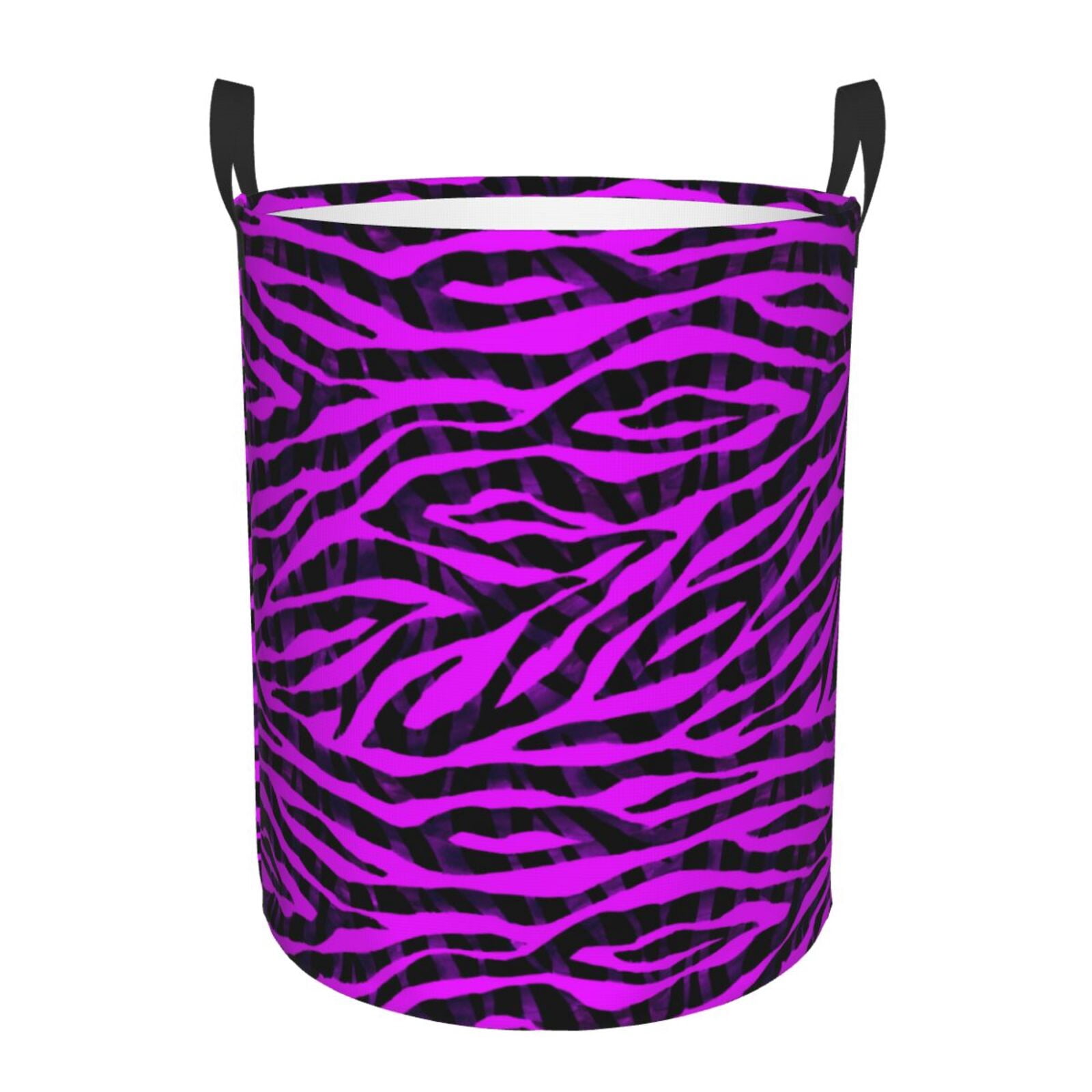 Large Laundry Basket with Handles - Black purple zebra print Kids Baby Dirty Clothes Laundry Hamper for Bedroom Aesthetic
