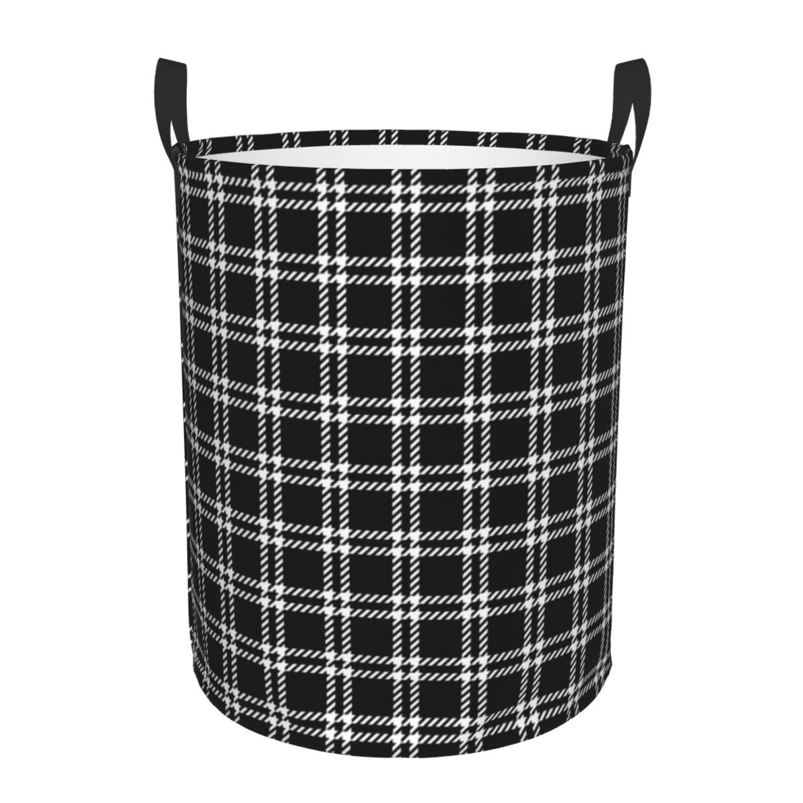 Large Laundry Basket with Handles - Black white Checkered Plaid Kids Baby Dirty Clothes Laundry Hamper for Bedroom Aesthetic