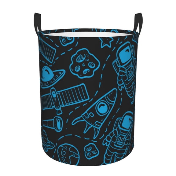 Large Laundry Basket with Handles - Blue Astronaut Space Doodles Kids Baby Dirty Clothes Laundry Hamper for Bedroom Aesthetic