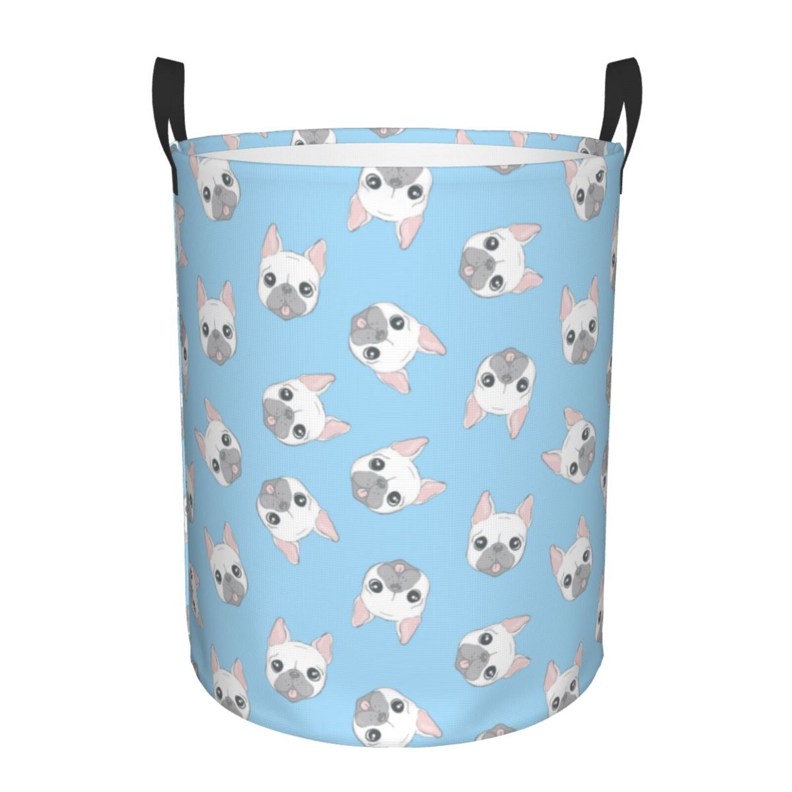Large Laundry Basket with Handles - Blue Cute French Bulldog Kids Baby Dirty Clothes Laundry Hamper for Bedroom Aesthetic