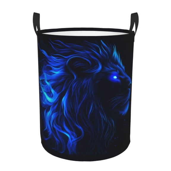 Large Laundry Basket with Handles - Blue Fire Lion Kids Baby Dirty Clothes Laundry Hamper for Bedroom Aesthetic
