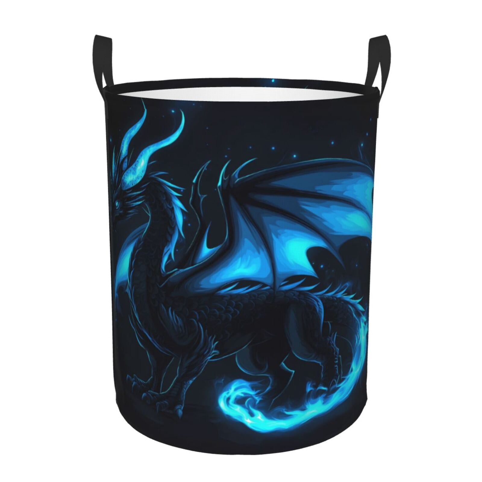 Large Laundry Basket with Handles - Blue Flame Dragon Aura Kids Baby Dirty Clothes Laundry Hamper for Bedroom Aesthetic