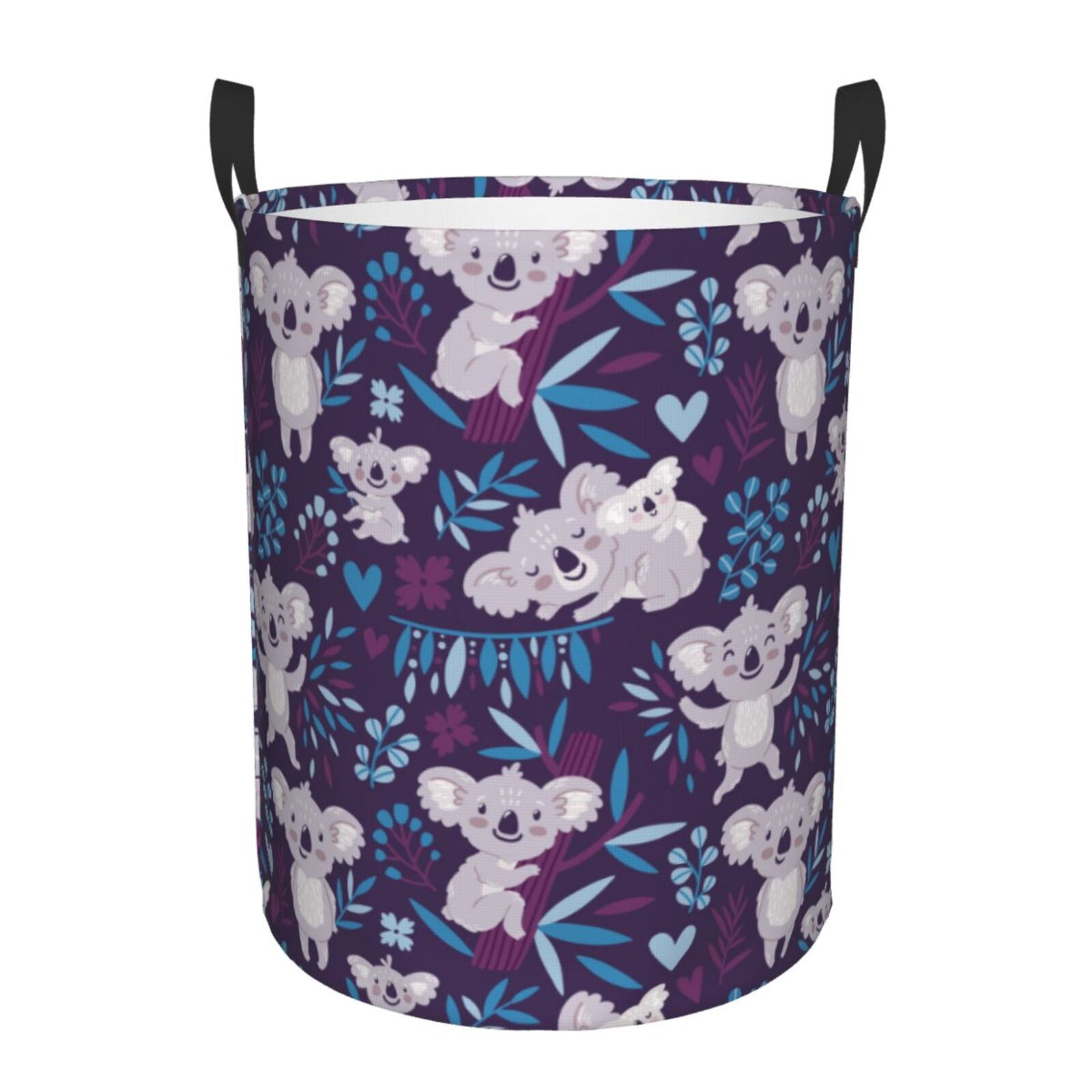 Large Laundry Basket with Handles - Blue Purple Branches Gray Koala Kids Baby Dirty Clothes Laundry Hamper for Bedroom Aesthetic