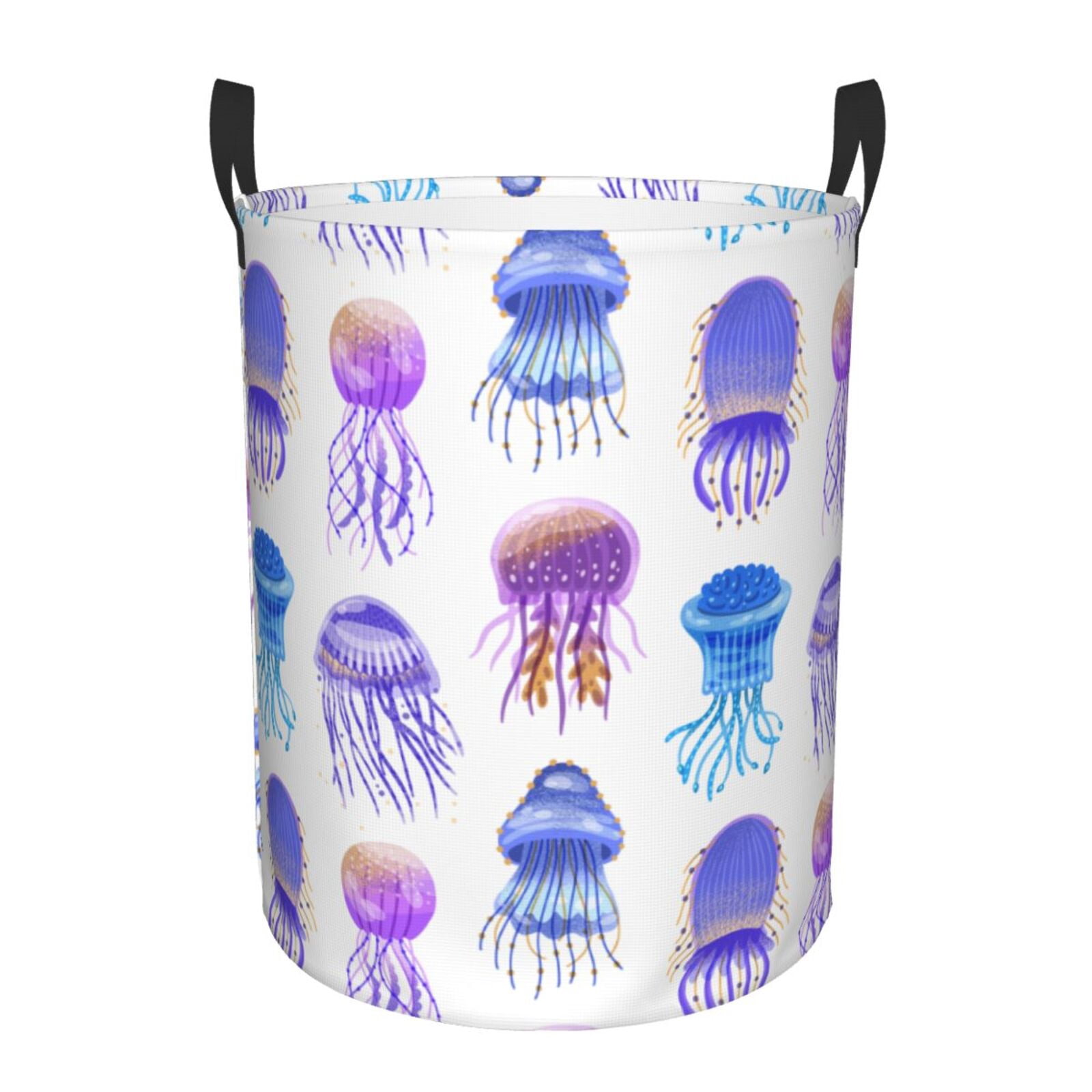 Large Laundry Basket with Handles - Blue-Purple Jellyfish Kids Baby Dirty Clothes Laundry Hamper for Bedroom Aesthetic