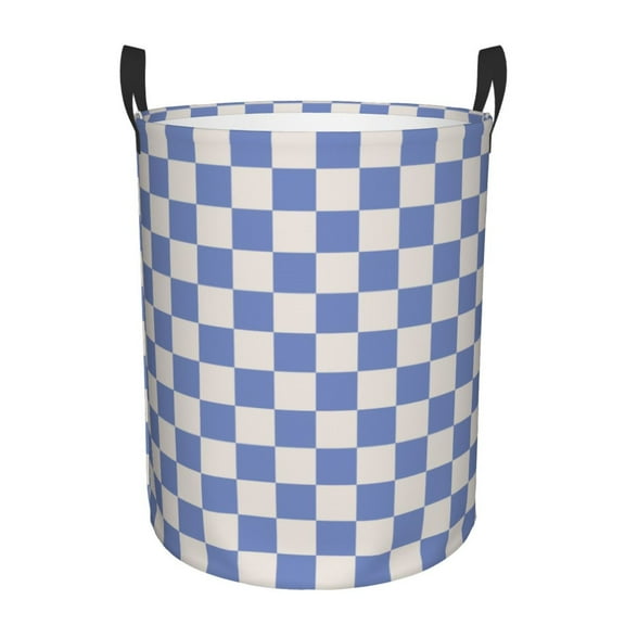 Large Laundry Basket with Handles - Blue White Square Plaid Kids Baby Dirty Clothes Laundry Hamper for Bedroom Aesthetic