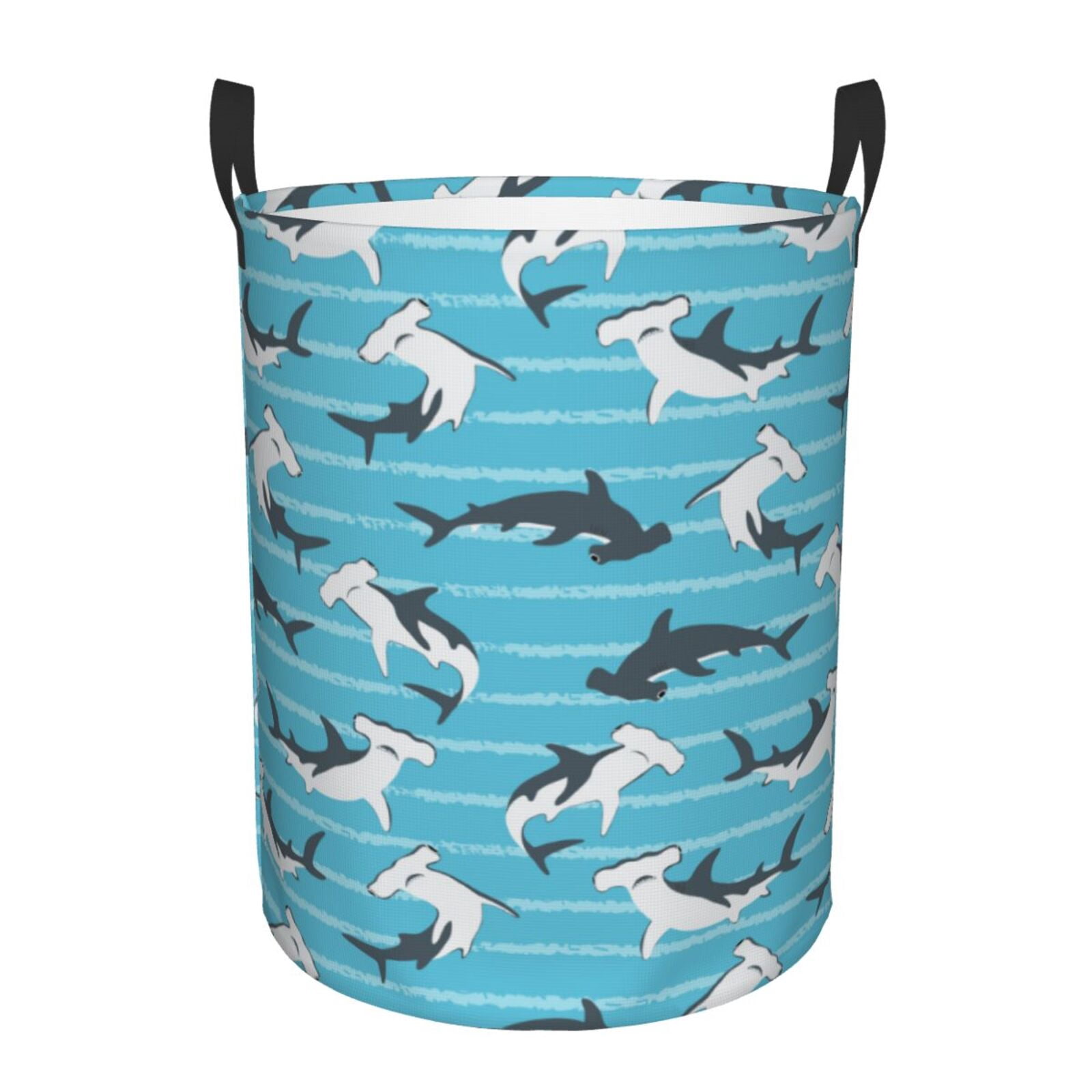 Large Laundry Basket with Handles - Blue-striped hammerhead shark Kids Baby Dirty Clothes Laundry Hamper for Bedroom Aesthetic