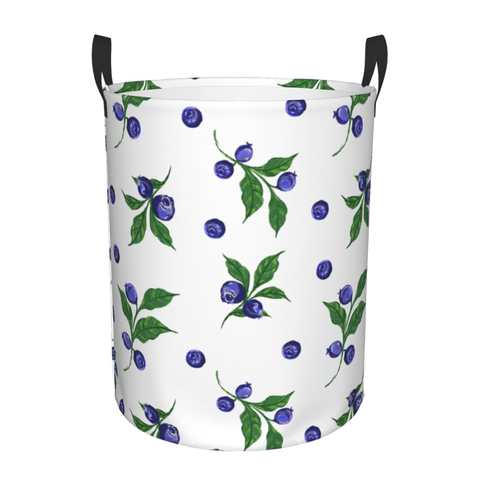 Large Laundry Basket with Handles - Blueberries Print green leaf Kids Baby Dirty Clothes Laundry Hamper for Bedroom Aesthetic