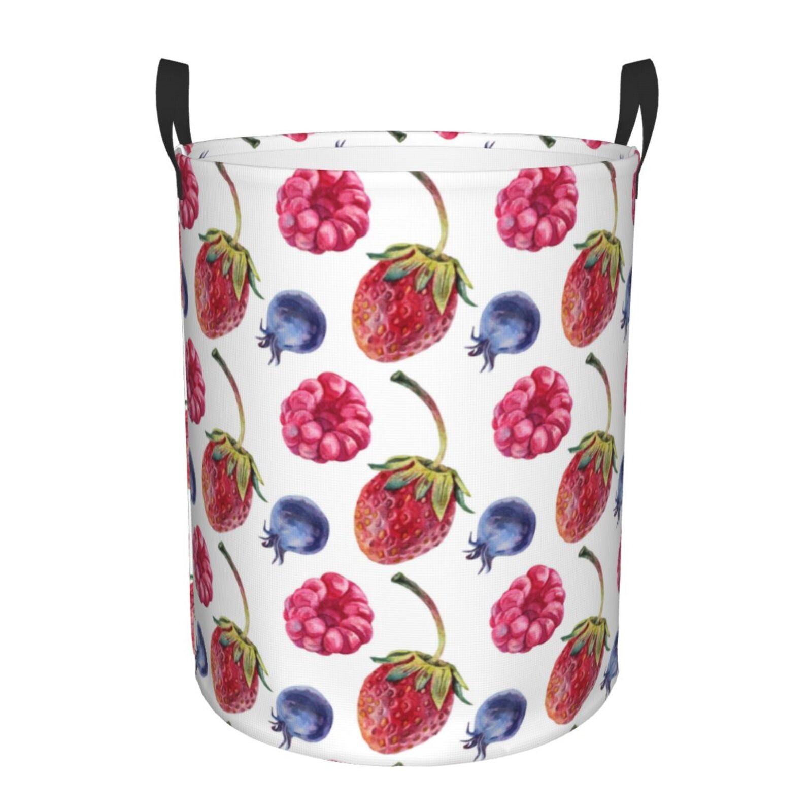 Large Laundry Basket with Handles - Blueberries pattern strawberry Kids Baby Dirty Clothes Laundry Hamper for Bedroom Aesthetic