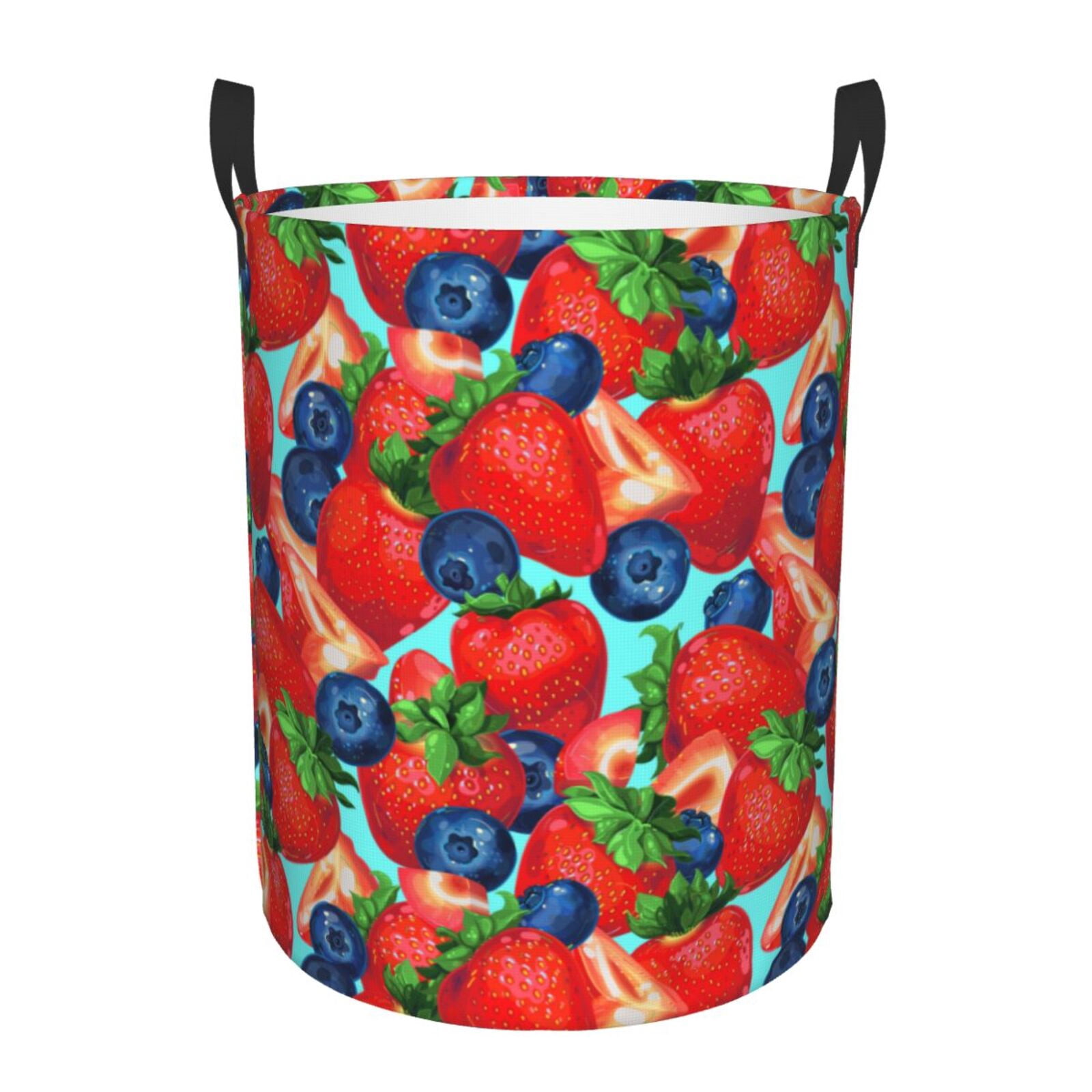 Large Laundry Basket with Handles - Blueberry Print strawberry Kids Baby Dirty Clothes Laundry Hamper for Bedroom Aesthetic
