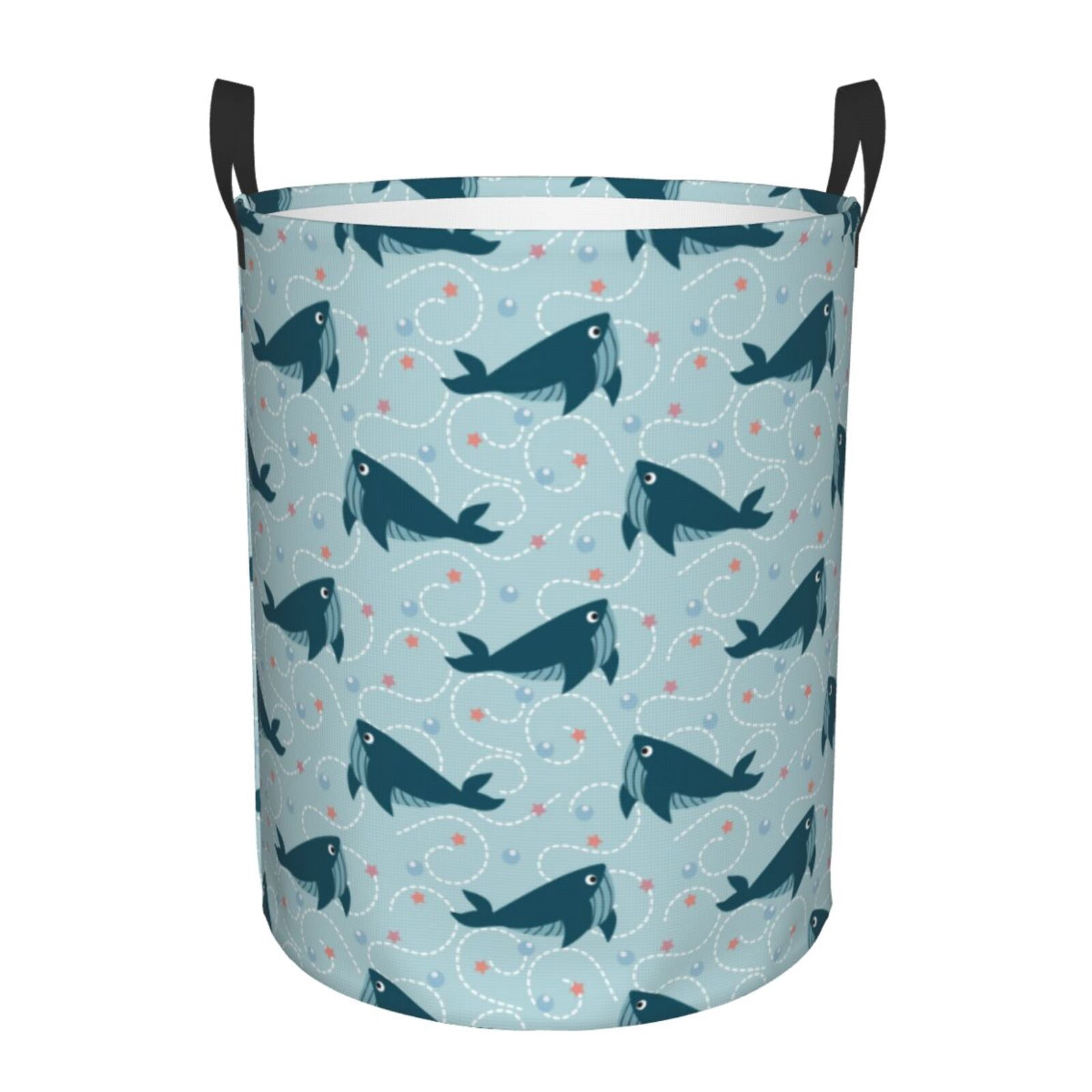 Large Laundry Basket with Handles - Bohemian Cartoon Cute Shark Kids Baby Dirty Clothes Laundry Hamper for Bedroom Aesthetic