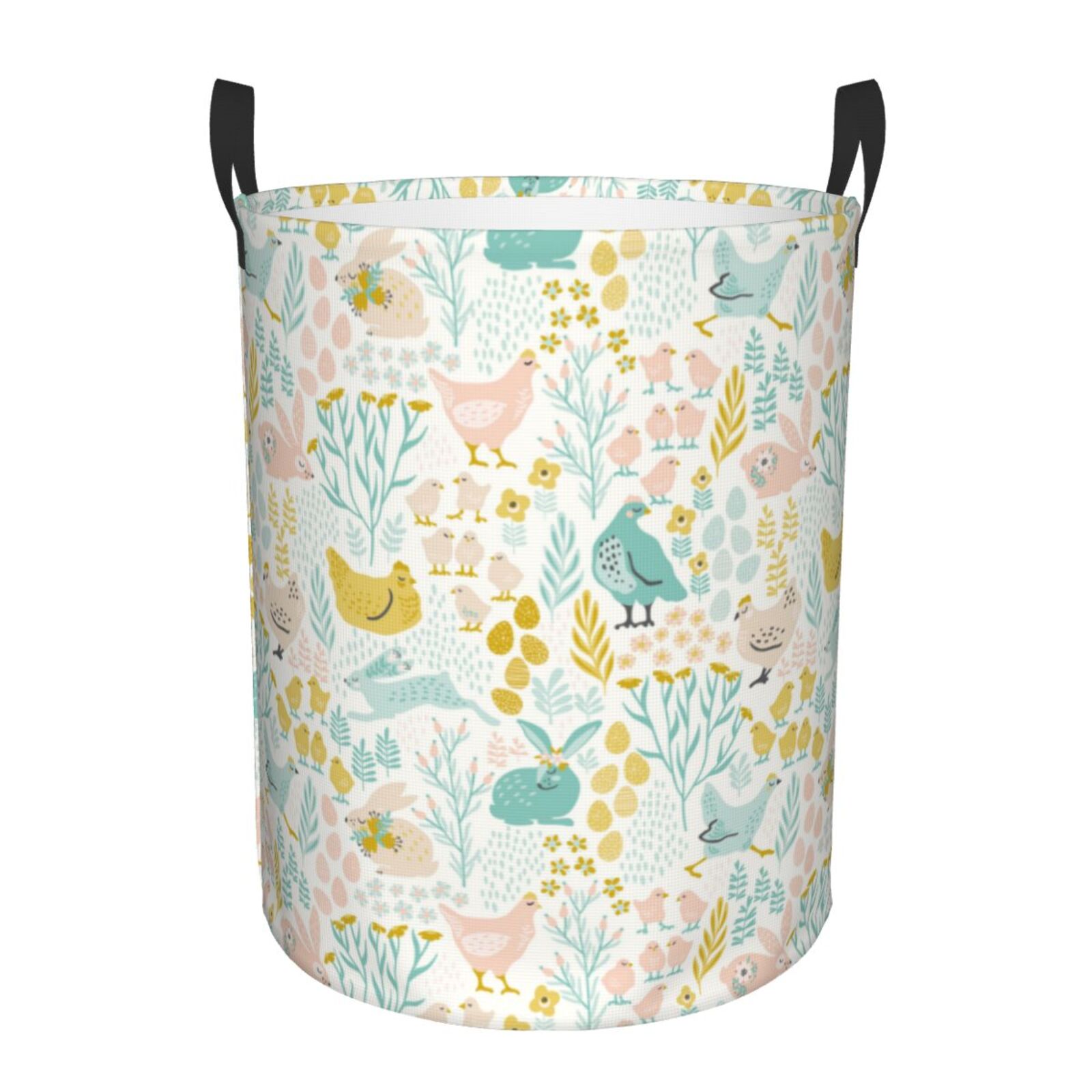 Large Laundry Basket with Handles - Bohemian Chicken Rabbit Flower Kids Baby Dirty Clothes Laundry Hamper for Bedroom Aesthetic