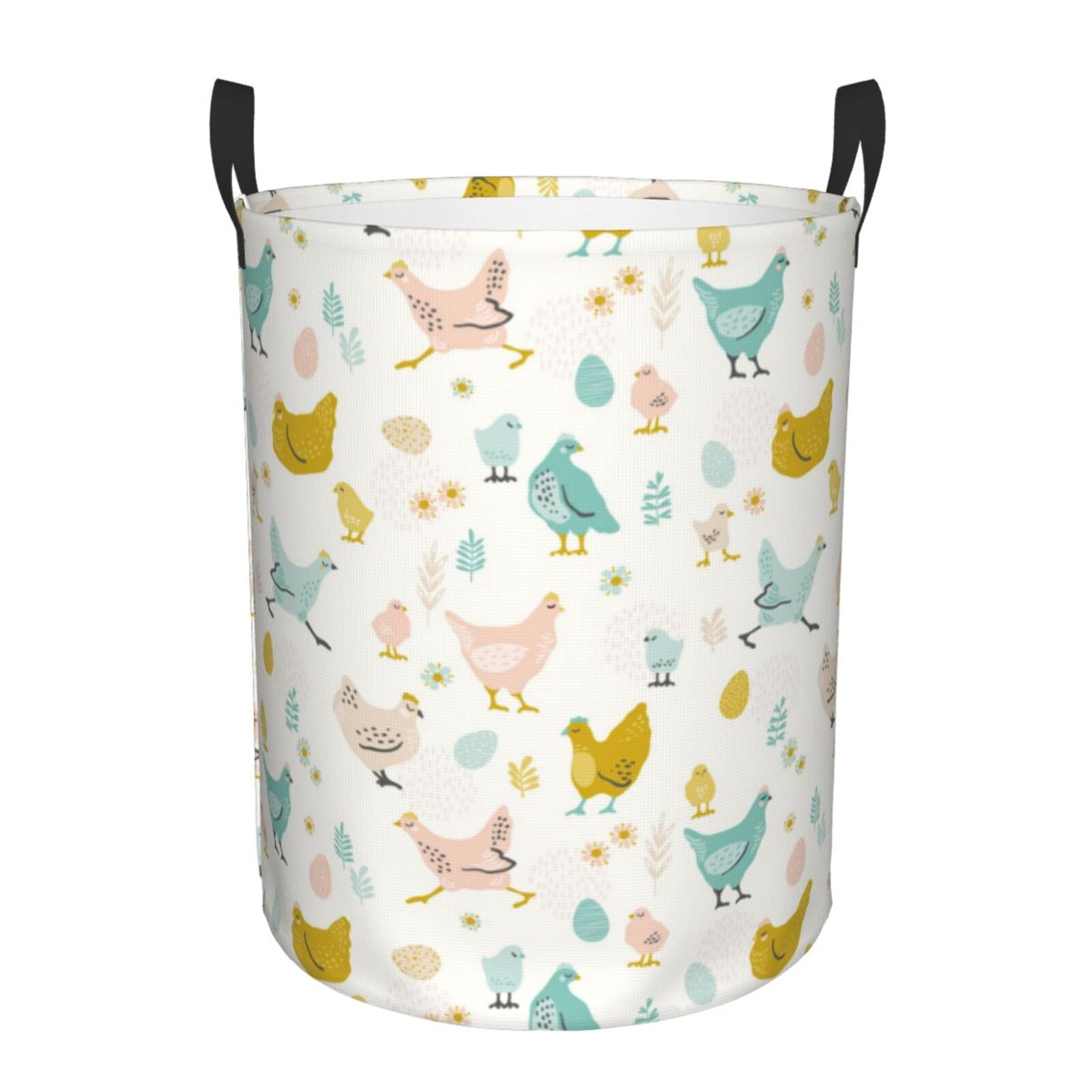 Large Laundry Basket with Handles - Bohemian Painted Chicken Flowers Kids Baby Dirty Clothes Laundry Hamper for Bedroom Aesthetic