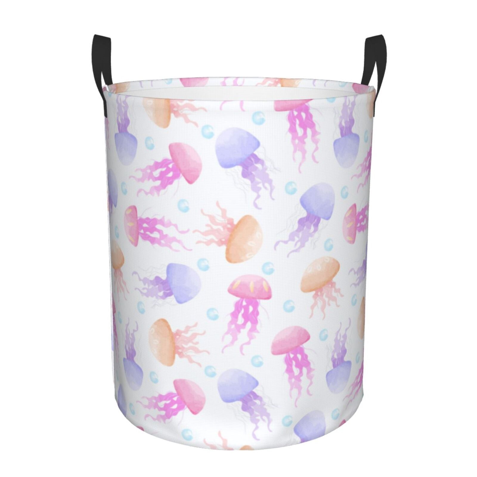 Large Laundry Basket with Handles - Bright Jellyfish Print Kids Baby Dirty Clothes Laundry Hamper for Bedroom Aesthetic