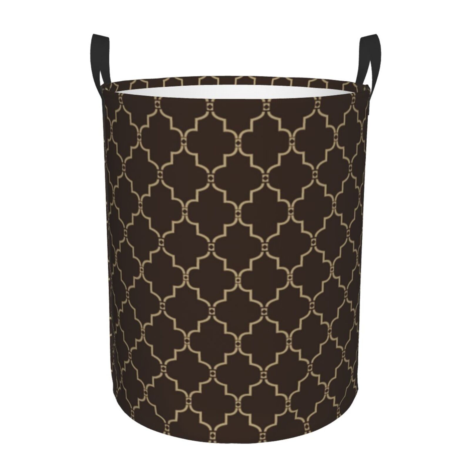 Large Laundry Basket with Handles - Brown Moroccan Trellis Kids Baby Dirty Clothes Laundry Hamper for Bedroom Aesthetic