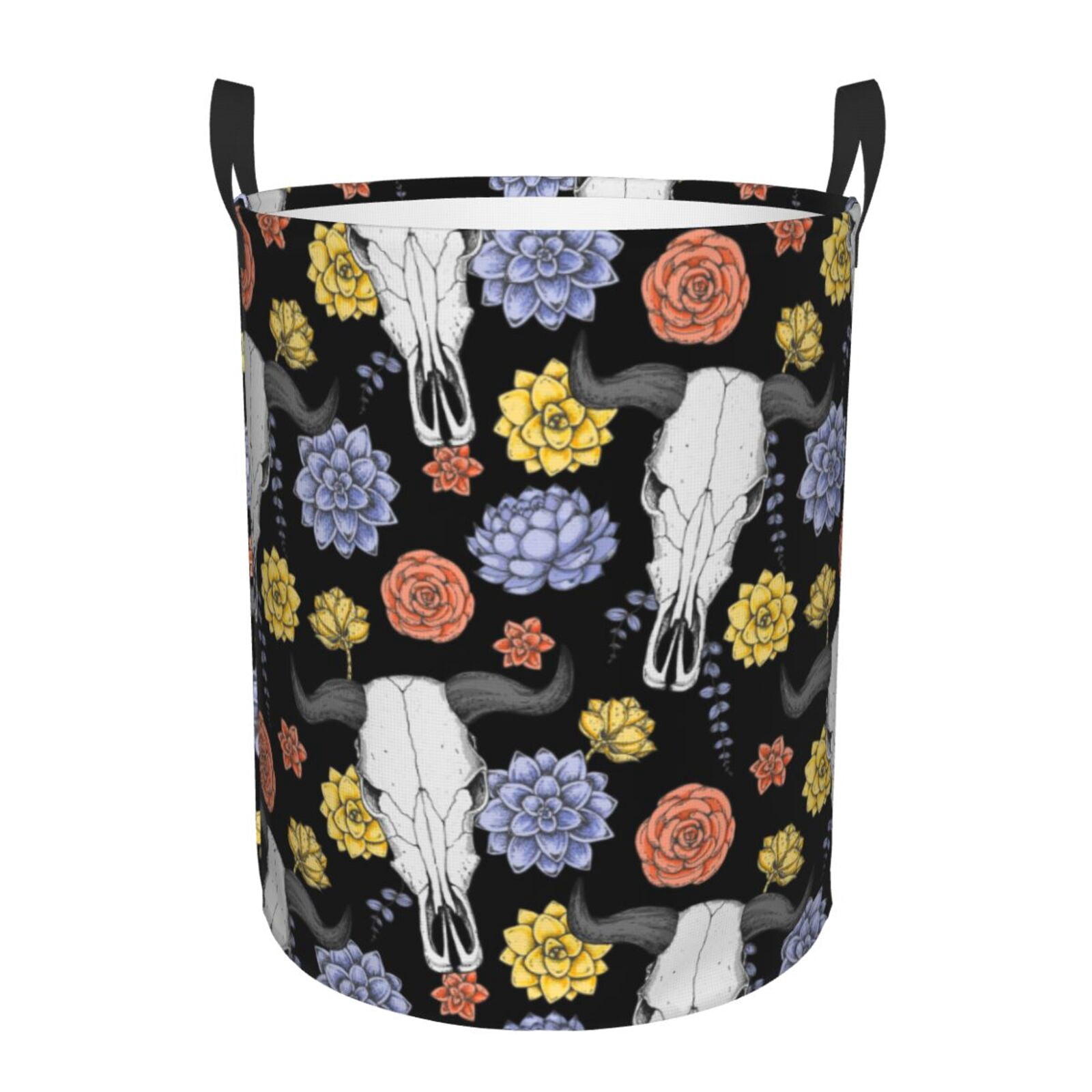 Large Laundry Basket with Handles - Buffalo Skull flowers Exotic Kids Baby Dirty Clothes Laundry Hamper for Bedroom Aesthetic