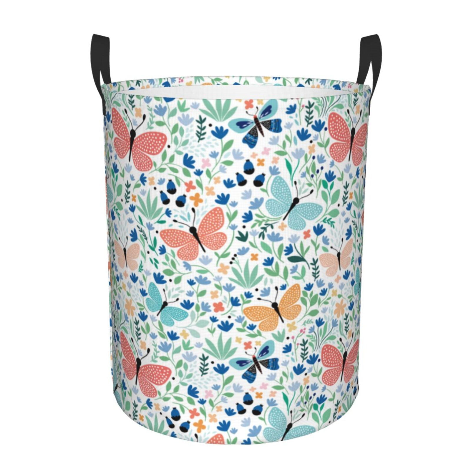 Large Laundry Basket with Handles - Butterflies A Kids Baby Dirty Clothes Laundry Hamper for Bedroom Aesthetic