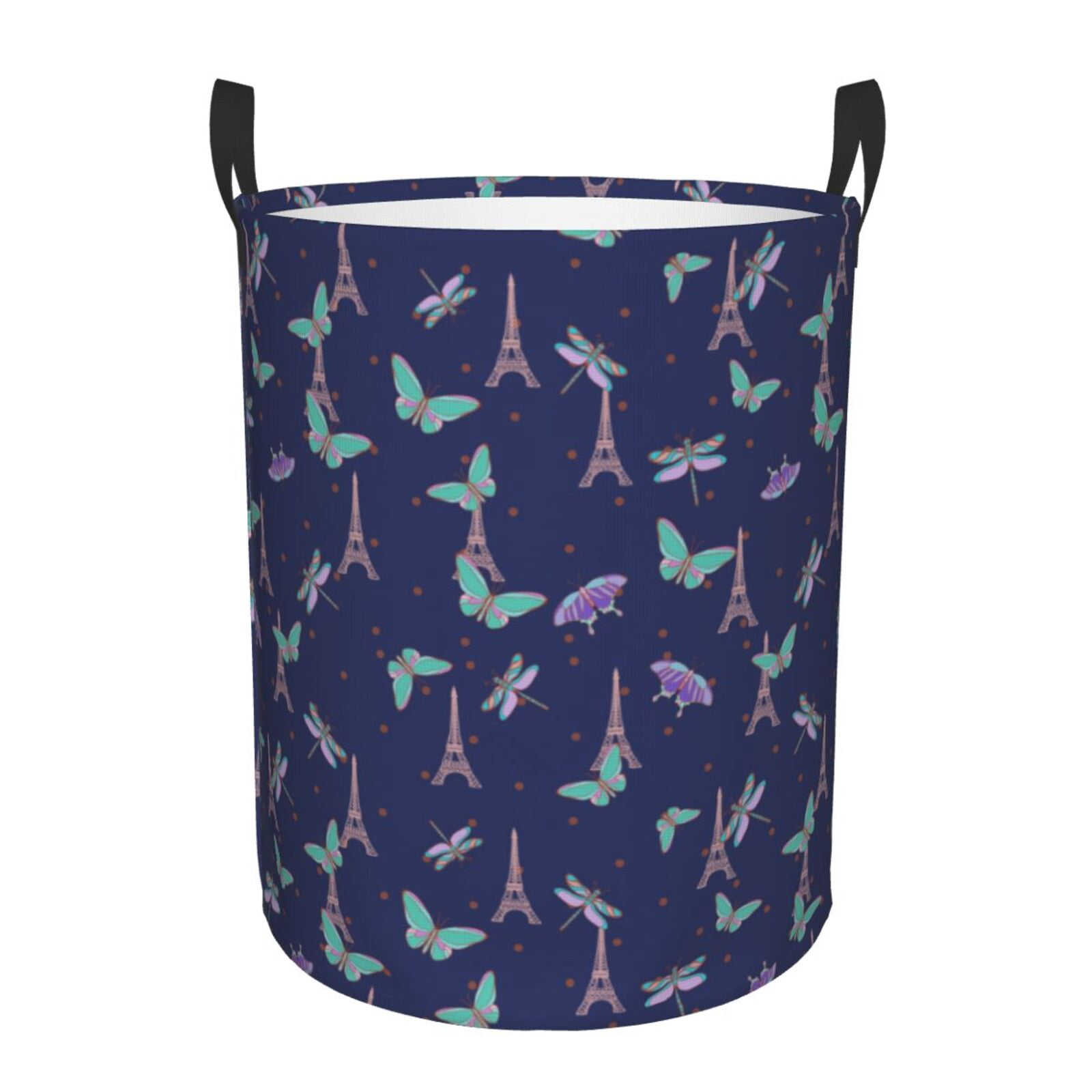 Large Laundry Basket with Handles - Butterfly Eiffel Tower Kids Baby Dirty Clothes Laundry Hamper for Bedroom Aesthetic
