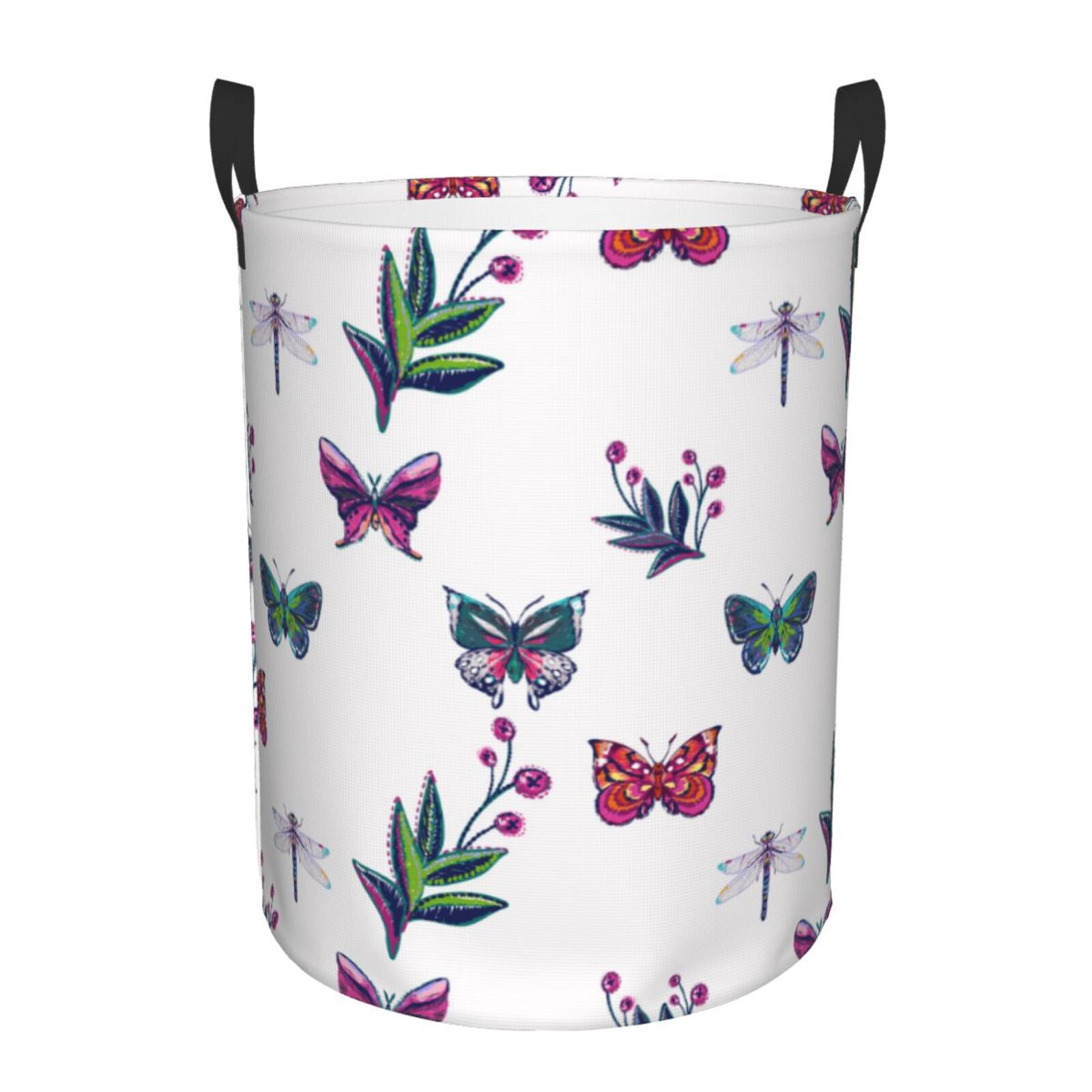 Large Laundry Basket with Handles - Butterfly Plant Dragonfly Kids Baby Dirty Clothes Laundry Hamper for Bedroom Aesthetic