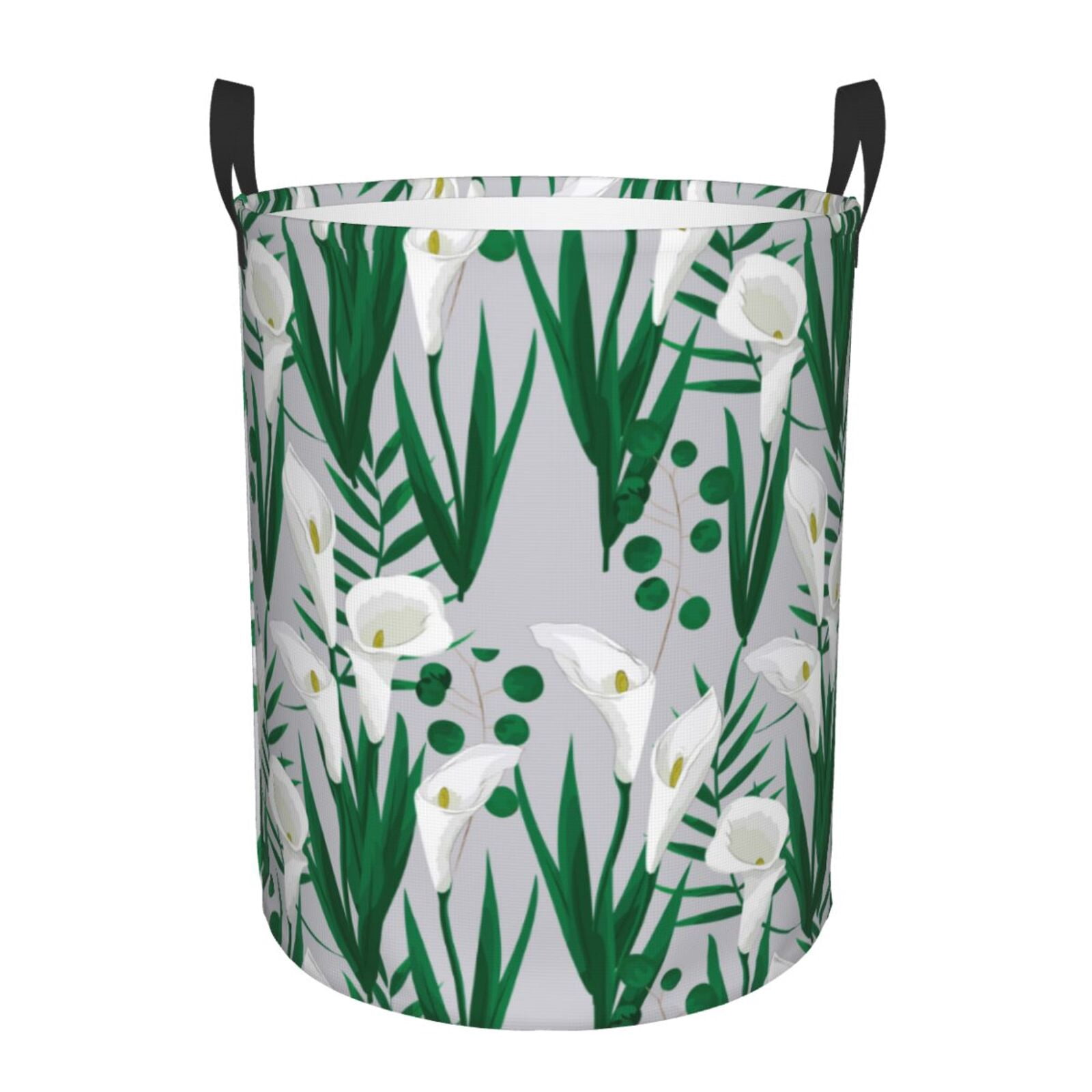 Large Laundry Basket with Handles - Calla Lily Flowers Green Leaves Kids Baby Dirty Clothes Laundry Hamper for Bedroom Aesthetic