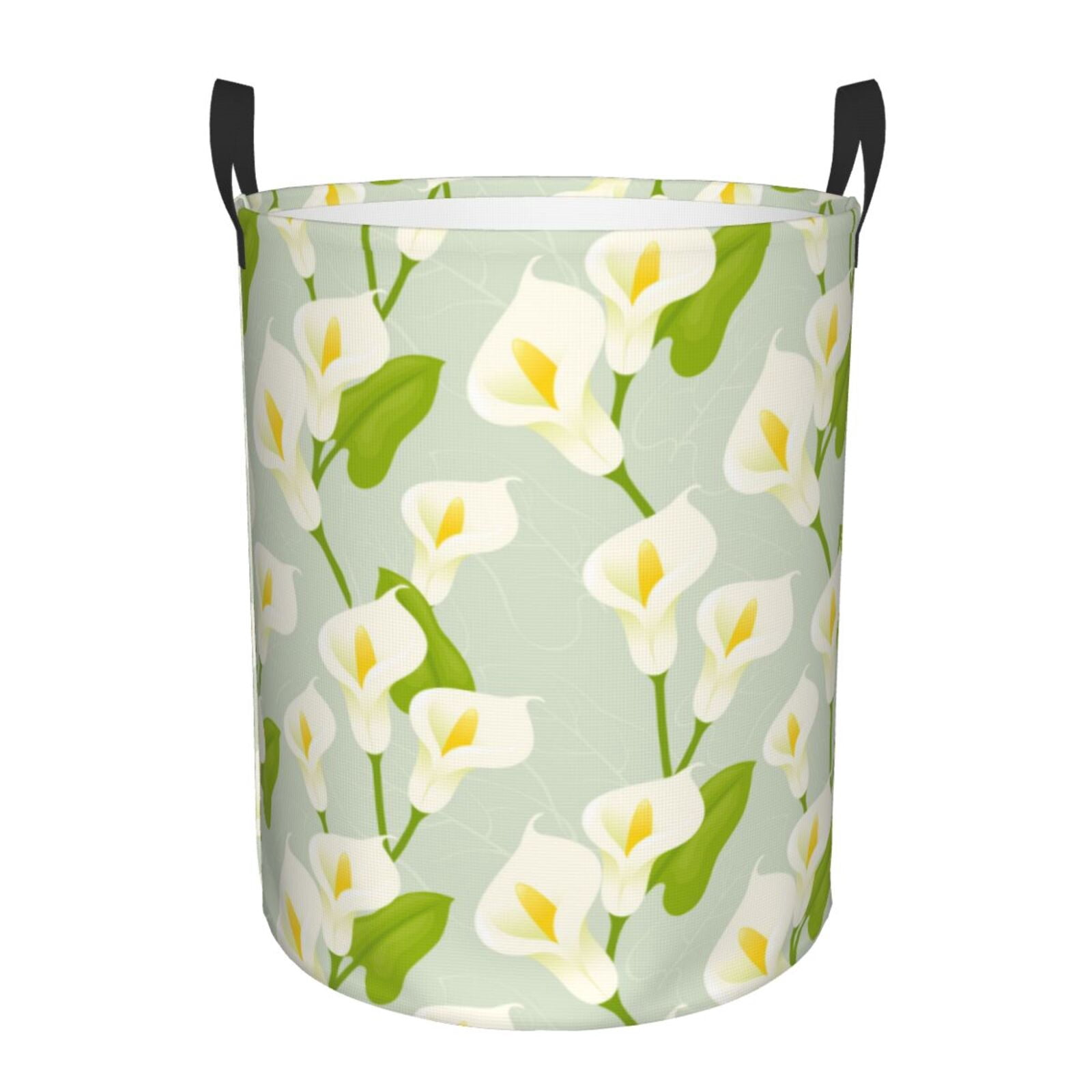 Large Laundry Basket with Handles - Calla Lily Flowers Light Green Kids Baby Dirty Clothes Laundry Hamper for Bedroom Aesthetic