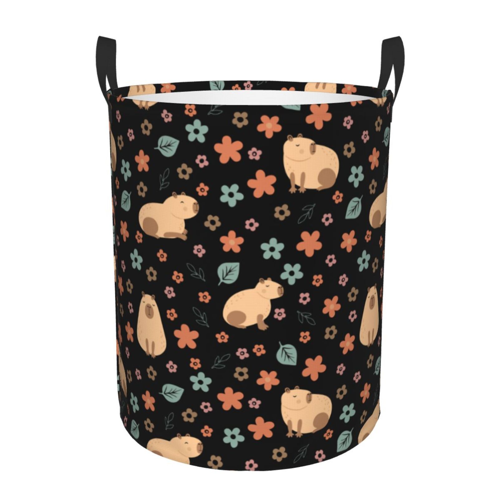 Large Laundry Basket with Handles - Capybaras Floral Kids Baby Dirty Clothes Laundry Hamper for Bedroom Aesthetic