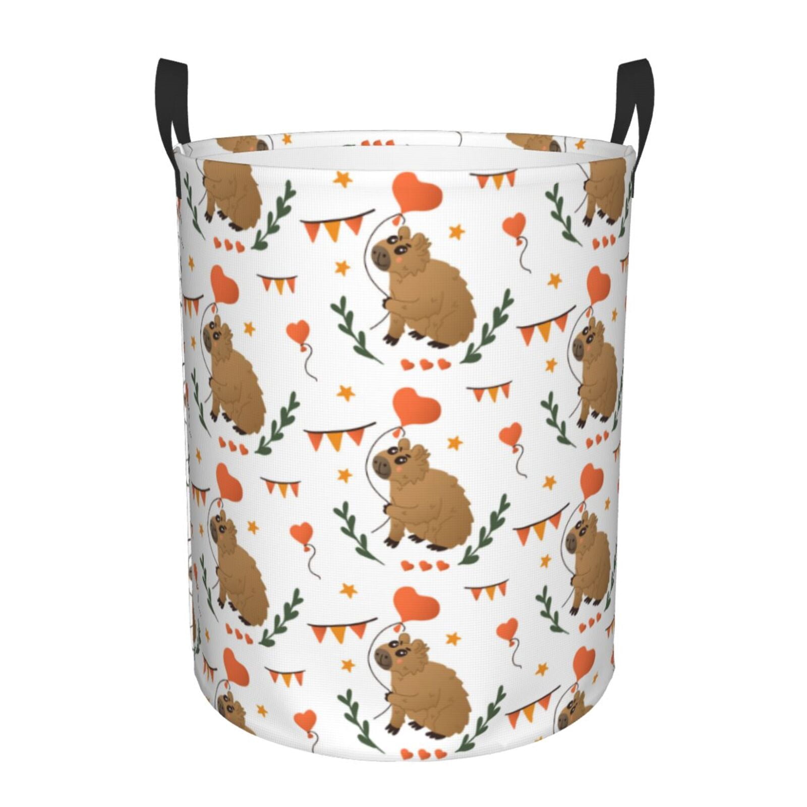 Large Laundry Basket with Handles - Capybaras Heart Balloons Kids Baby Dirty Clothes Laundry Hamper for Bedroom Aesthetic