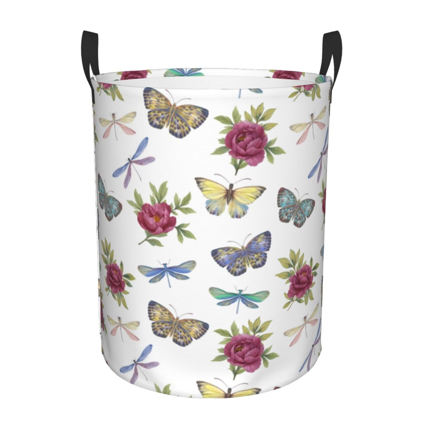 Large Laundry Basket with Handles - Carnation Butterfly Dragonfly Kids Baby Dirty Clothes Laundry Hamper for Bedroom Aesthetic
