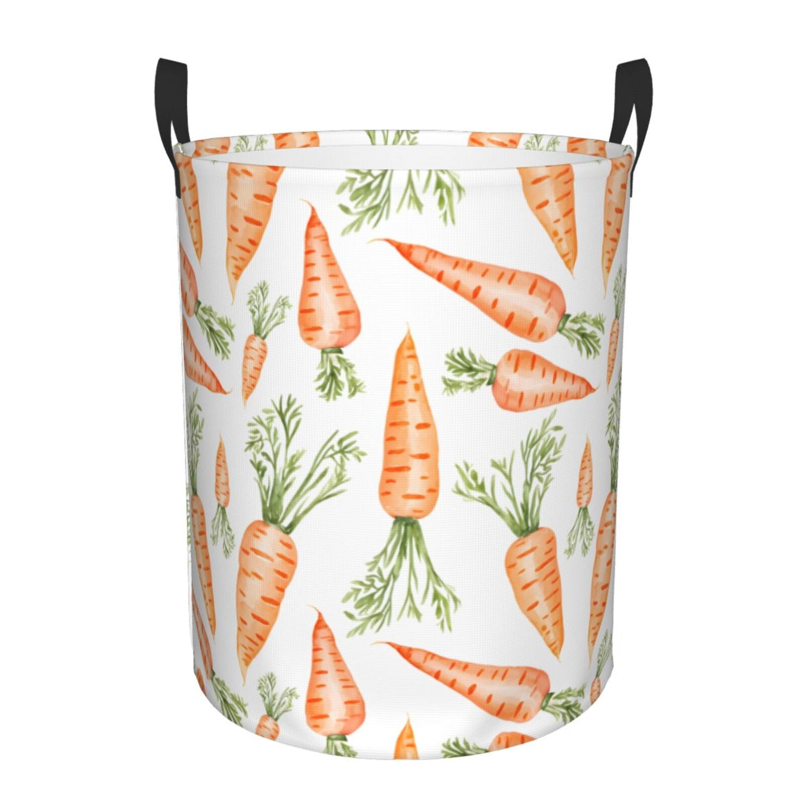 Large Laundry Basket with Handles - Carrot leaf Pattern white Kids Baby Dirty Clothes Laundry Hamper for Bedroom Aesthetic