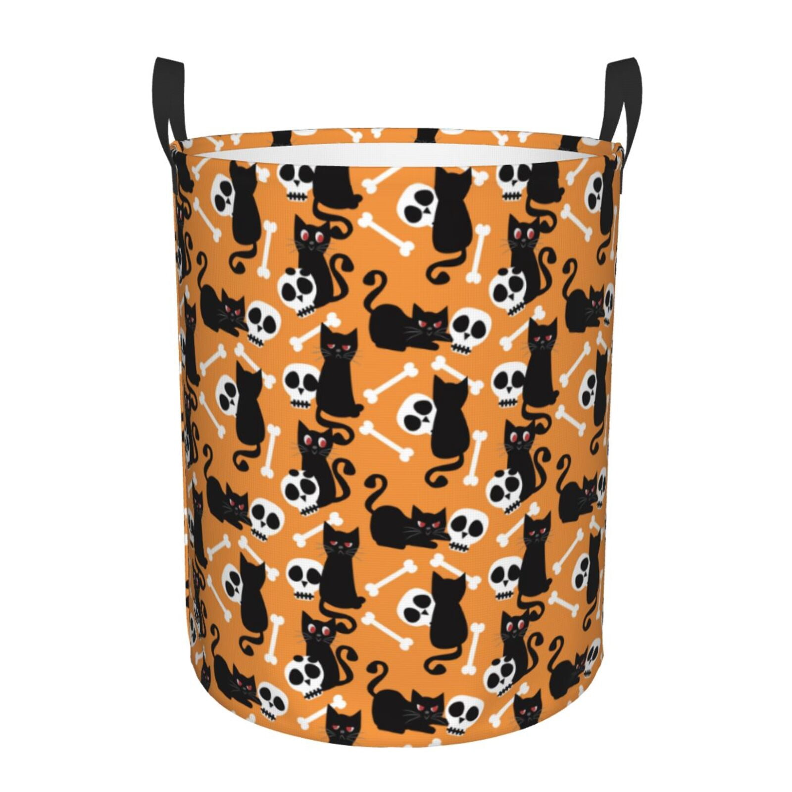 Large Laundry Basket with Handles - Cartoon Black Cat White Skull Kids Baby Dirty Clothes Laundry Hamper for Bedroom Aesthetic