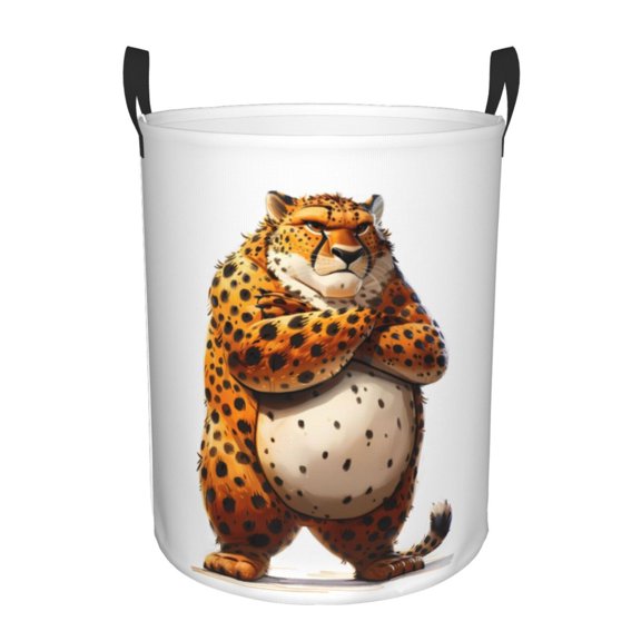 Large Laundry Basket with Handles - Cartoon Cheetah With Attitude Kids Baby Dirty Clothes Laundry Hamper for Bedroom Aesthetic