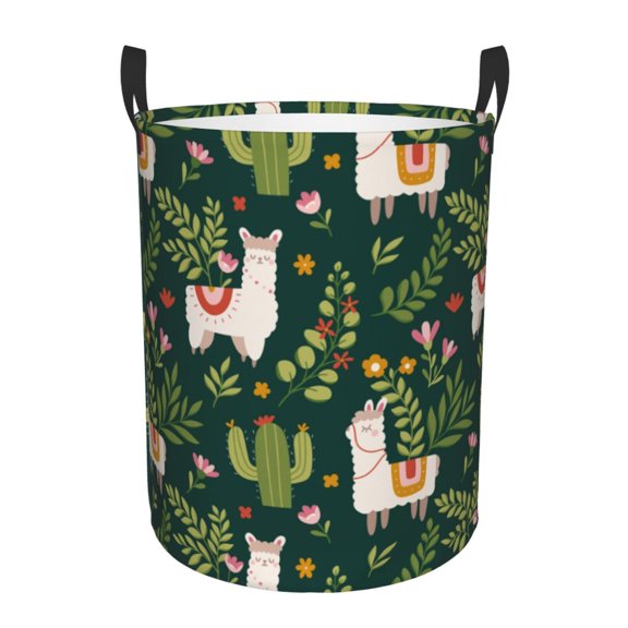 Large Laundry Basket with Handles - Cartoon Cute Alpaca Cactus Plant Kids Baby Dirty Clothes Laundry Hamper for Bedroom Aesthetic