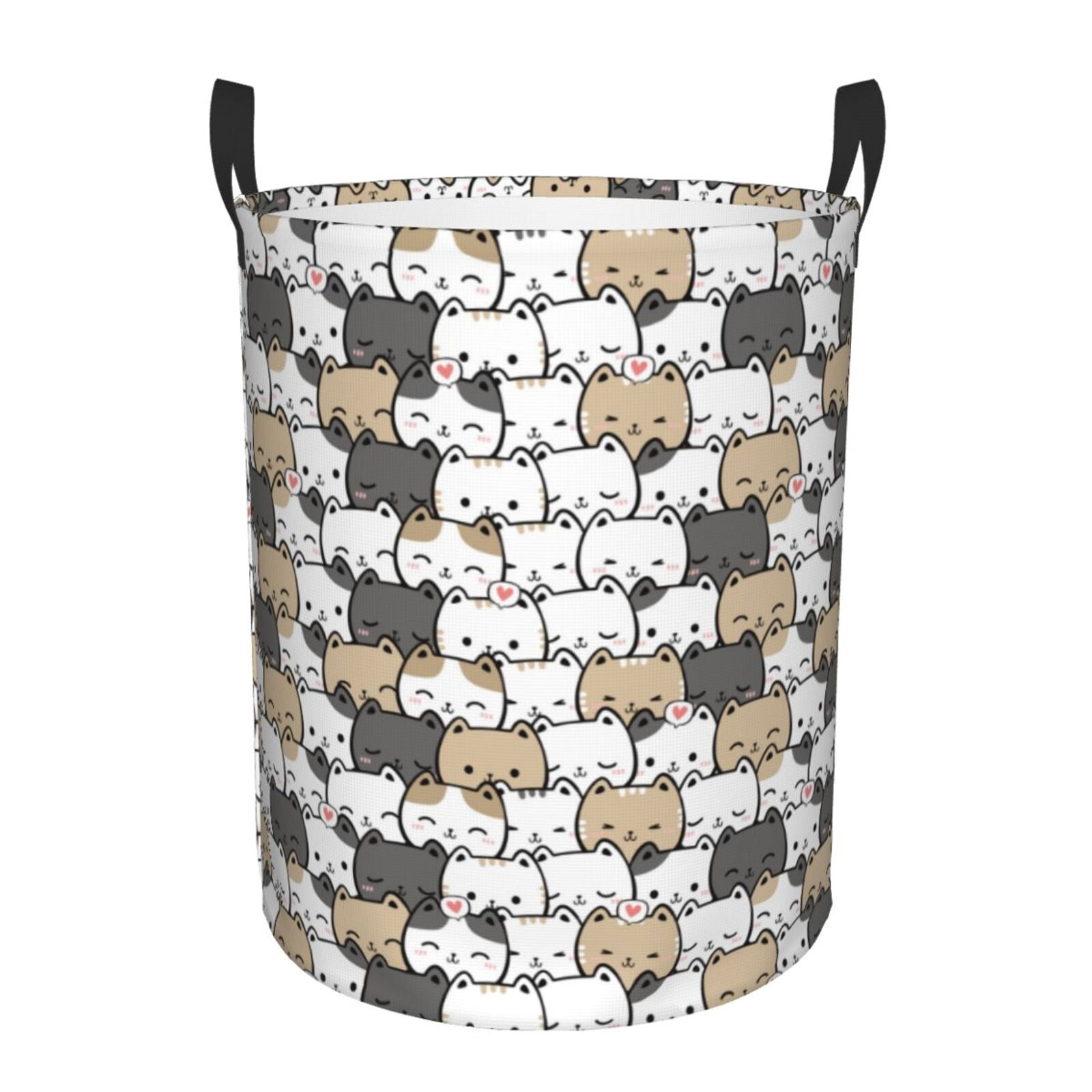 Large Laundry Basket with Handles - Cartoon Cute Cat Face Kids Baby Dirty Clothes Laundry Hamper for Bedroom Aesthetic