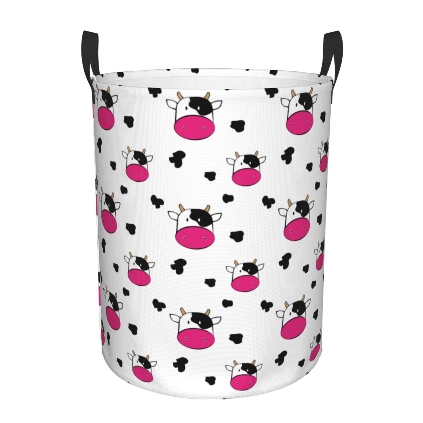 Large Laundry Basket with Handles - Cartoon Cute Cow Print Kids Baby Dirty Clothes Laundry Hamper for Bedroom Aesthetic