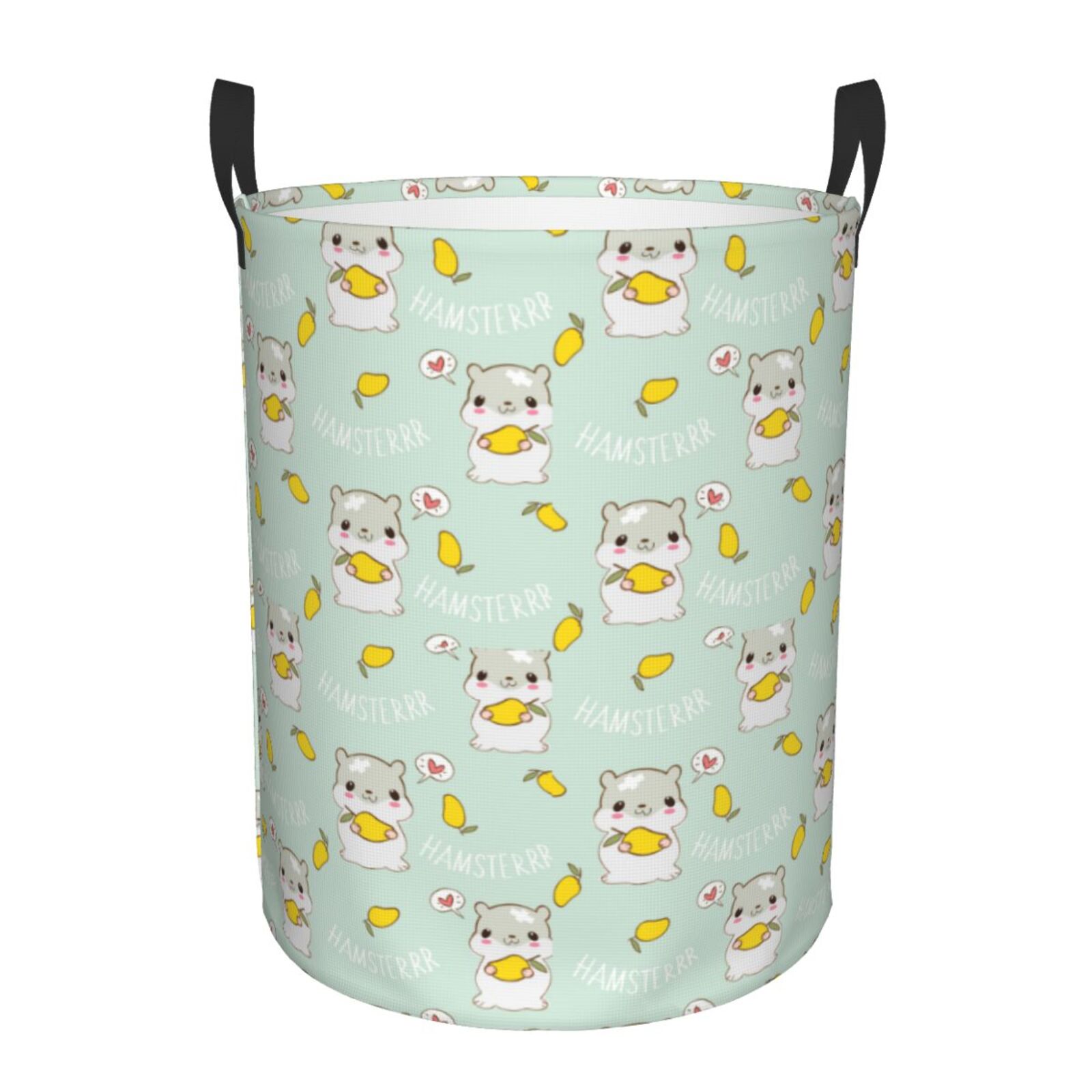 Large Laundry Basket with Handles - Cartoon Cute Hamster Mango Green Kids Baby Dirty Clothes Laundry Hamper for Bedroom Aesthetic