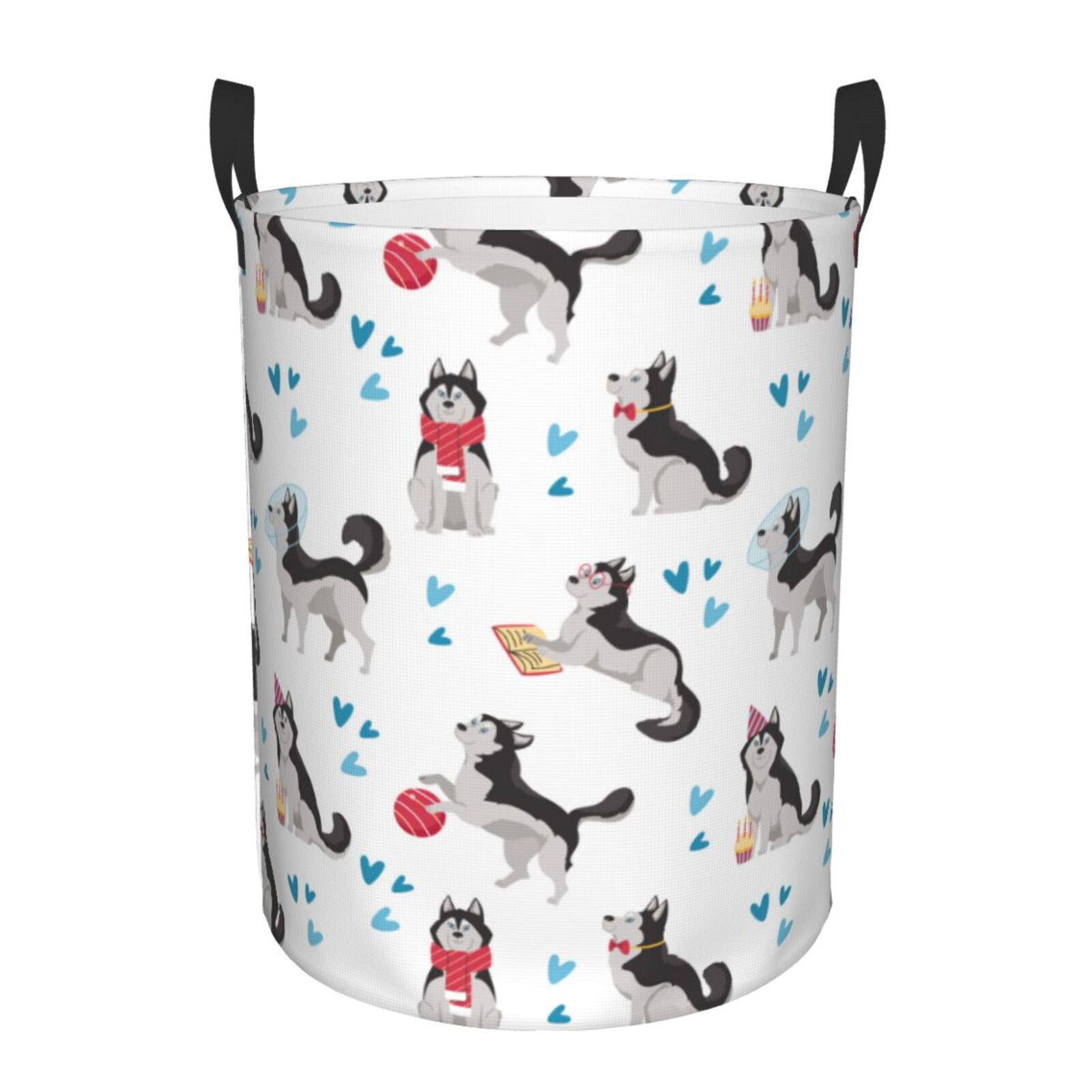 Large Laundry Basket with Handles - Cartoon Cute Husky Dog Funny Kids Baby Dirty Clothes Laundry Hamper for Bedroom Aesthetic