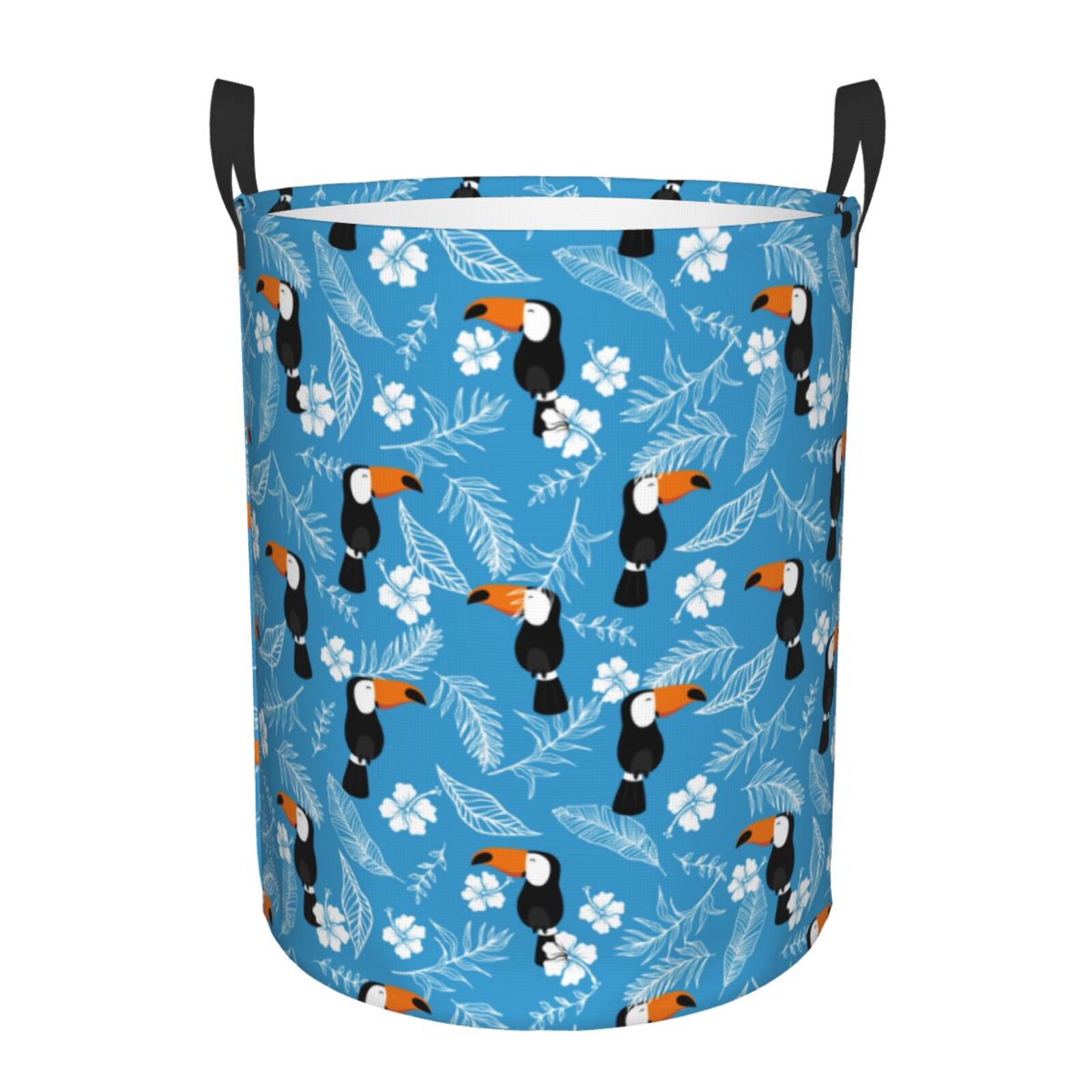 Large Laundry Basket with Handles - Cartoon Cute Toucan Leaves Blue Kids Baby Dirty Clothes Laundry Hamper for Bedroom Aesthetic